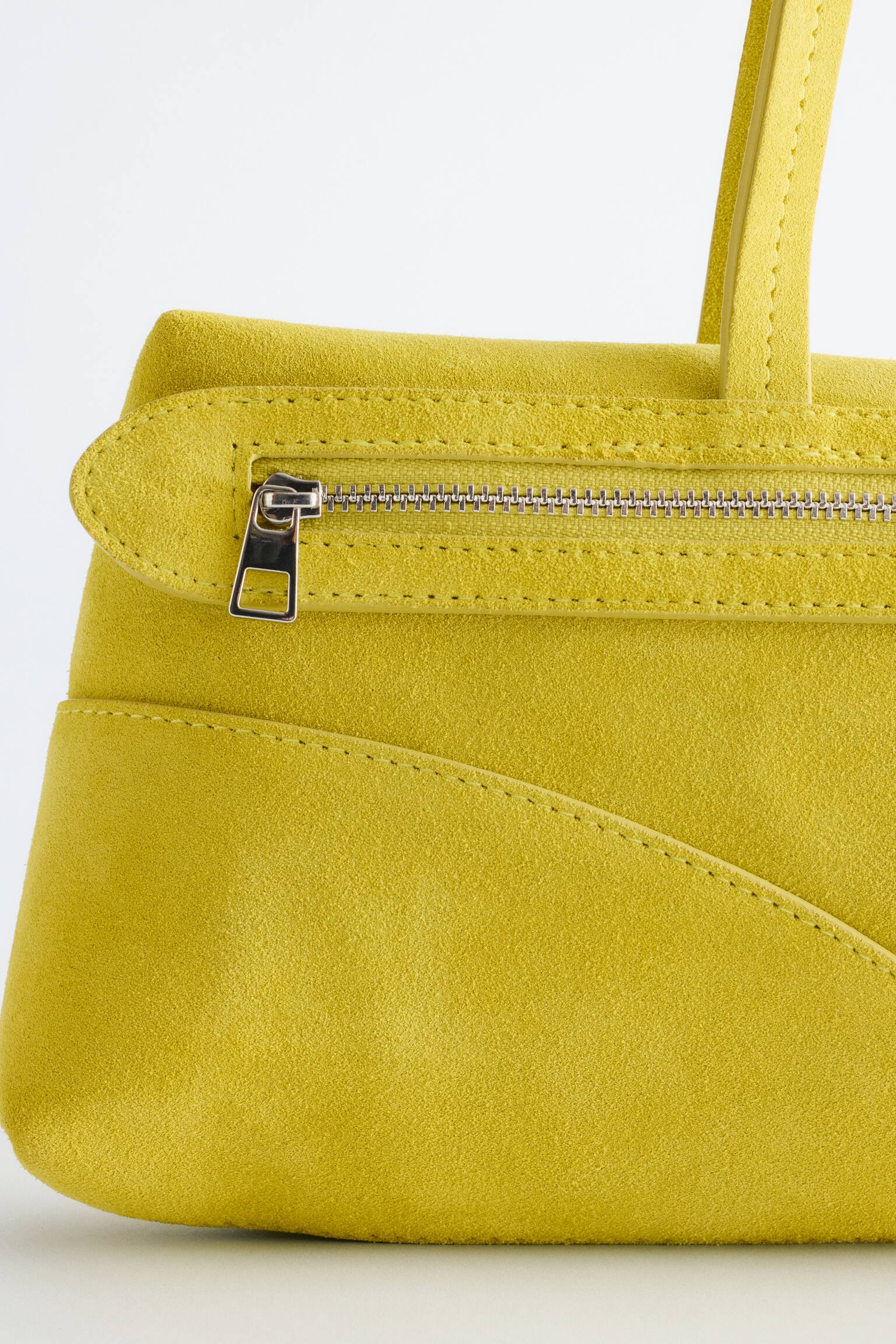 Borsa a spalla slim in pelle - Pelle scamosciata giallo vivo/Pelle marrone scuro/Pelle scamosciata verde kaki - 4