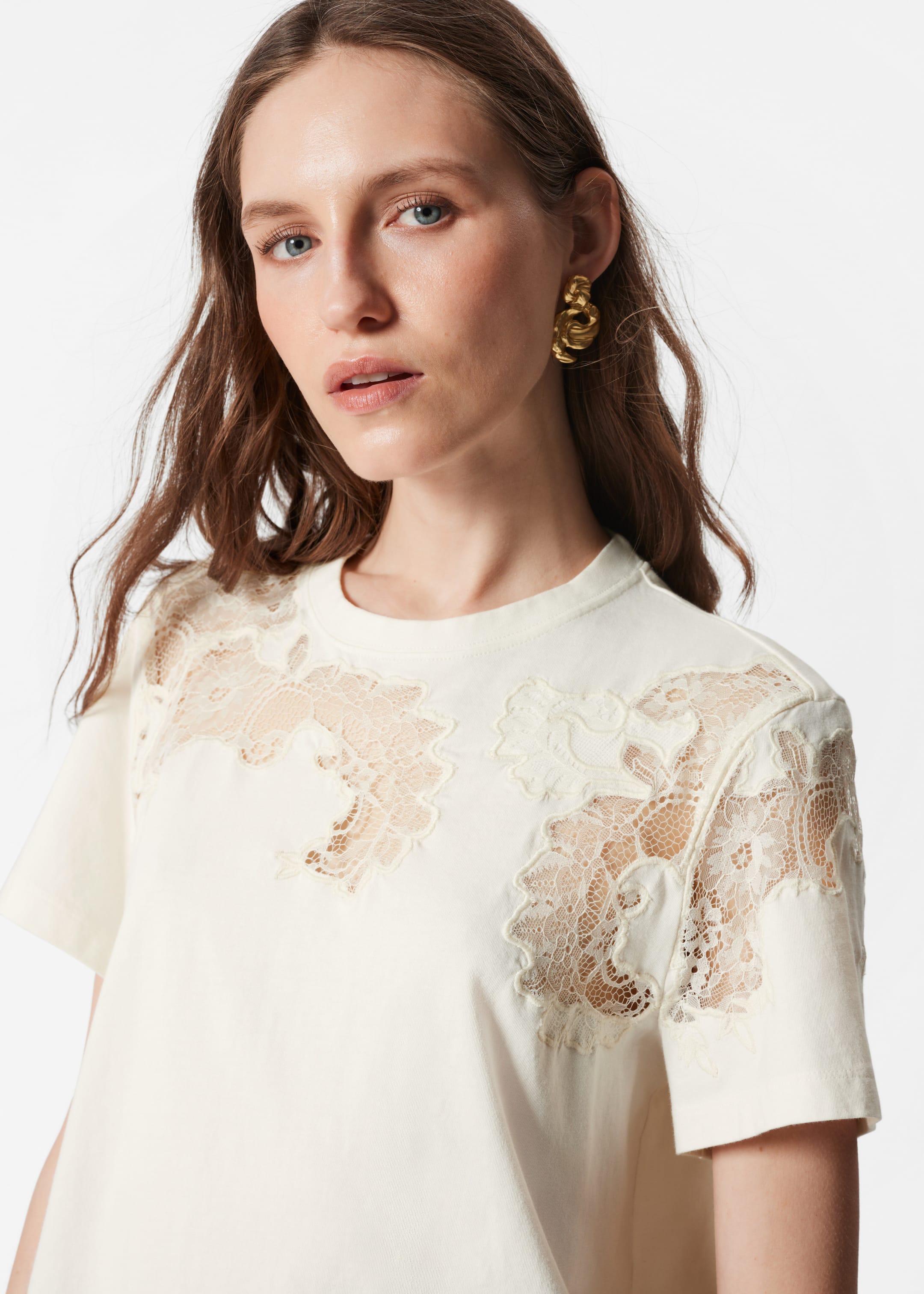 Grotere afbeelding bekijken: T-shirt met kantborduursel - White - DAMES | H&M BE 2