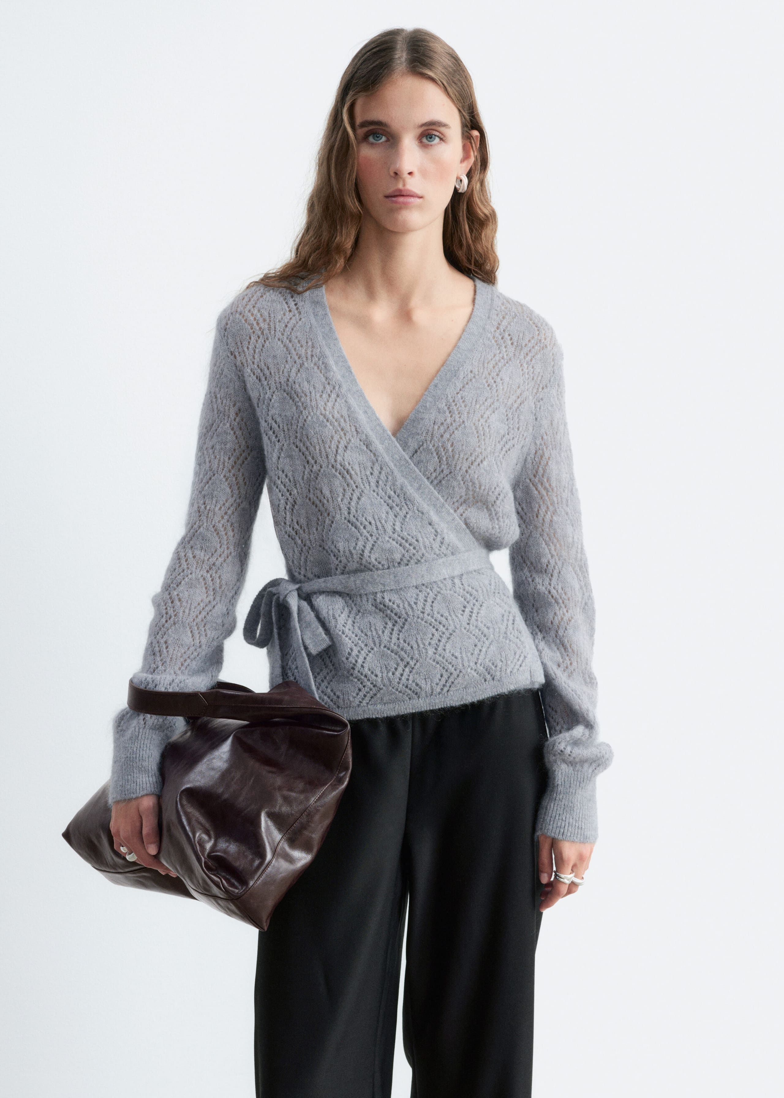 Mohair-Blend Pointelle Cardigan - Grey - Still Life