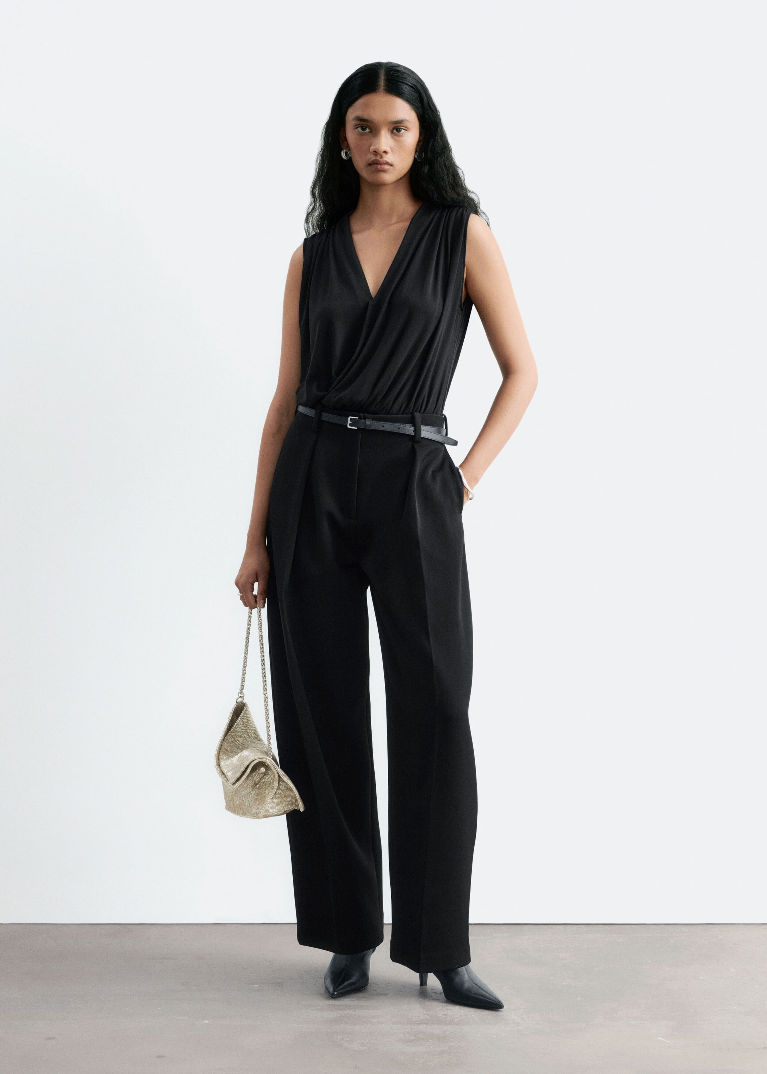 Draped Jersey Bodysuit Black