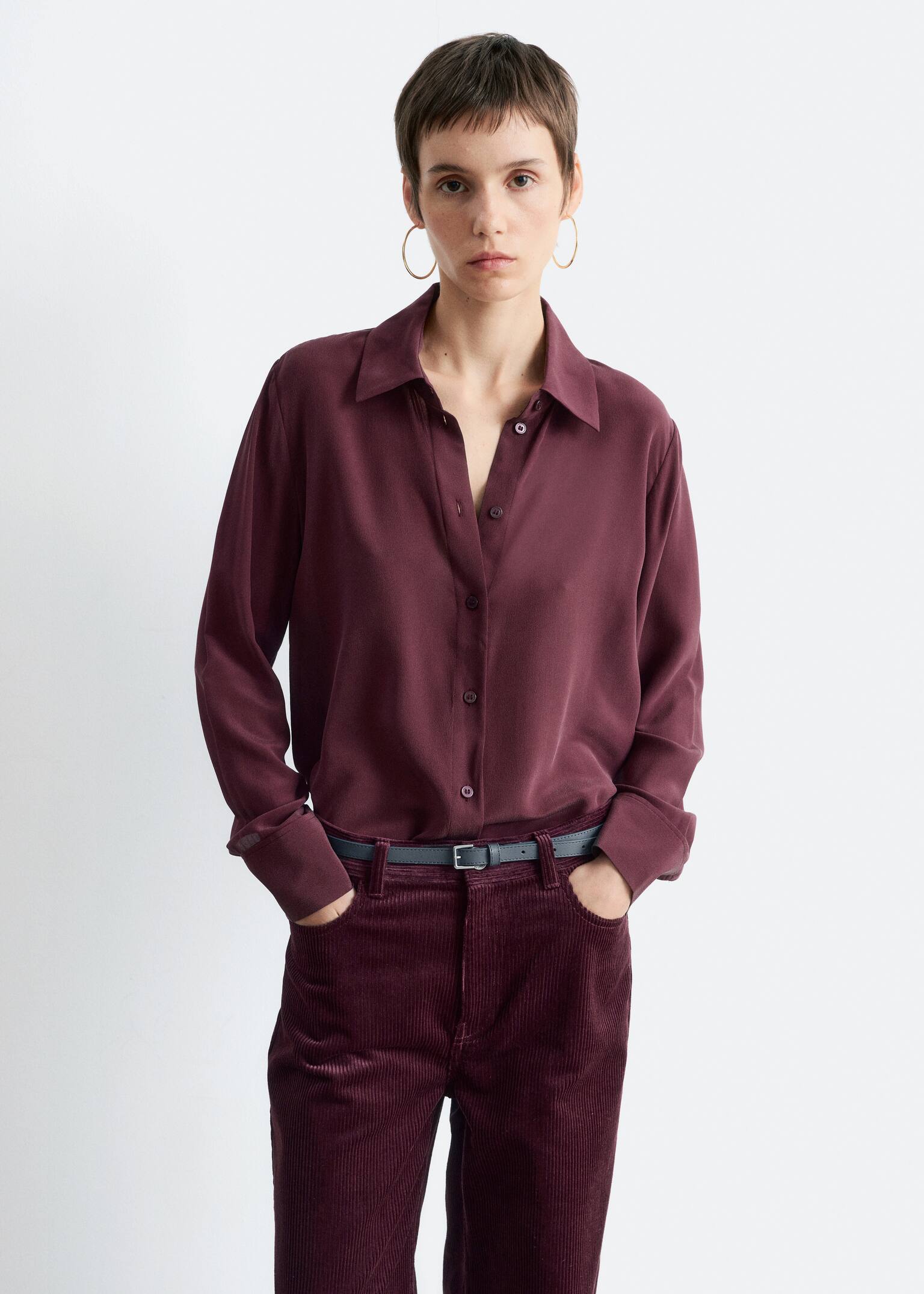 Chemise en soie - Rouge foncé/Brun kaki/Marron foncé/Vert