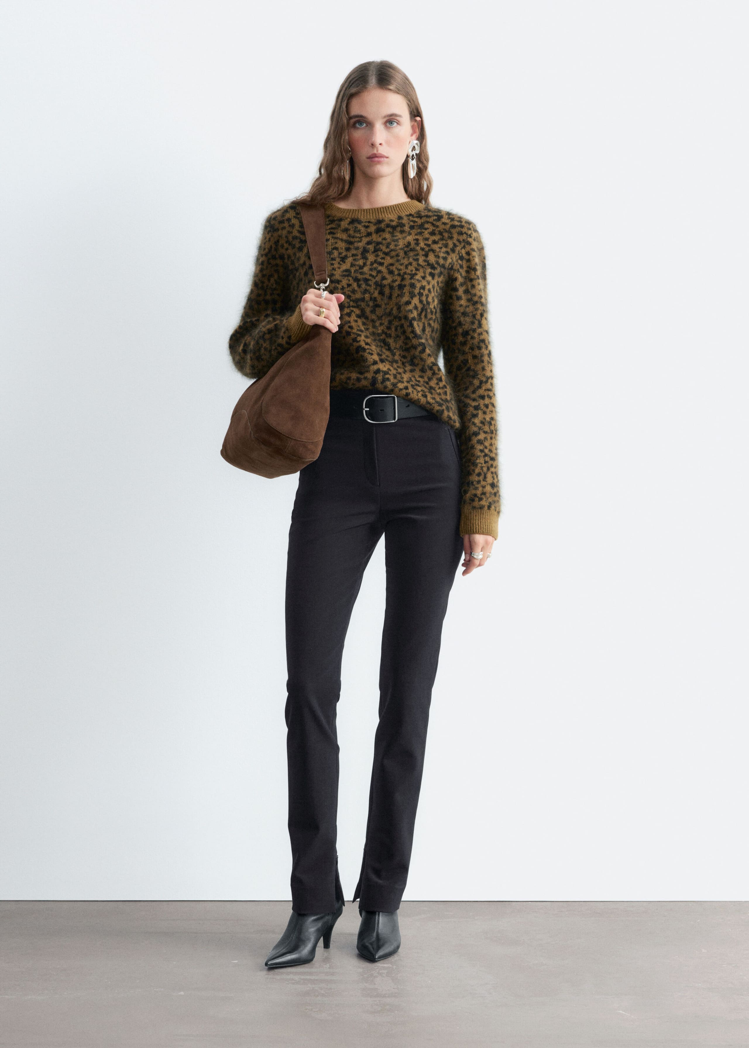 Pullover aus Merinowolle - Khaki/Leopardenmuster - Lookbook