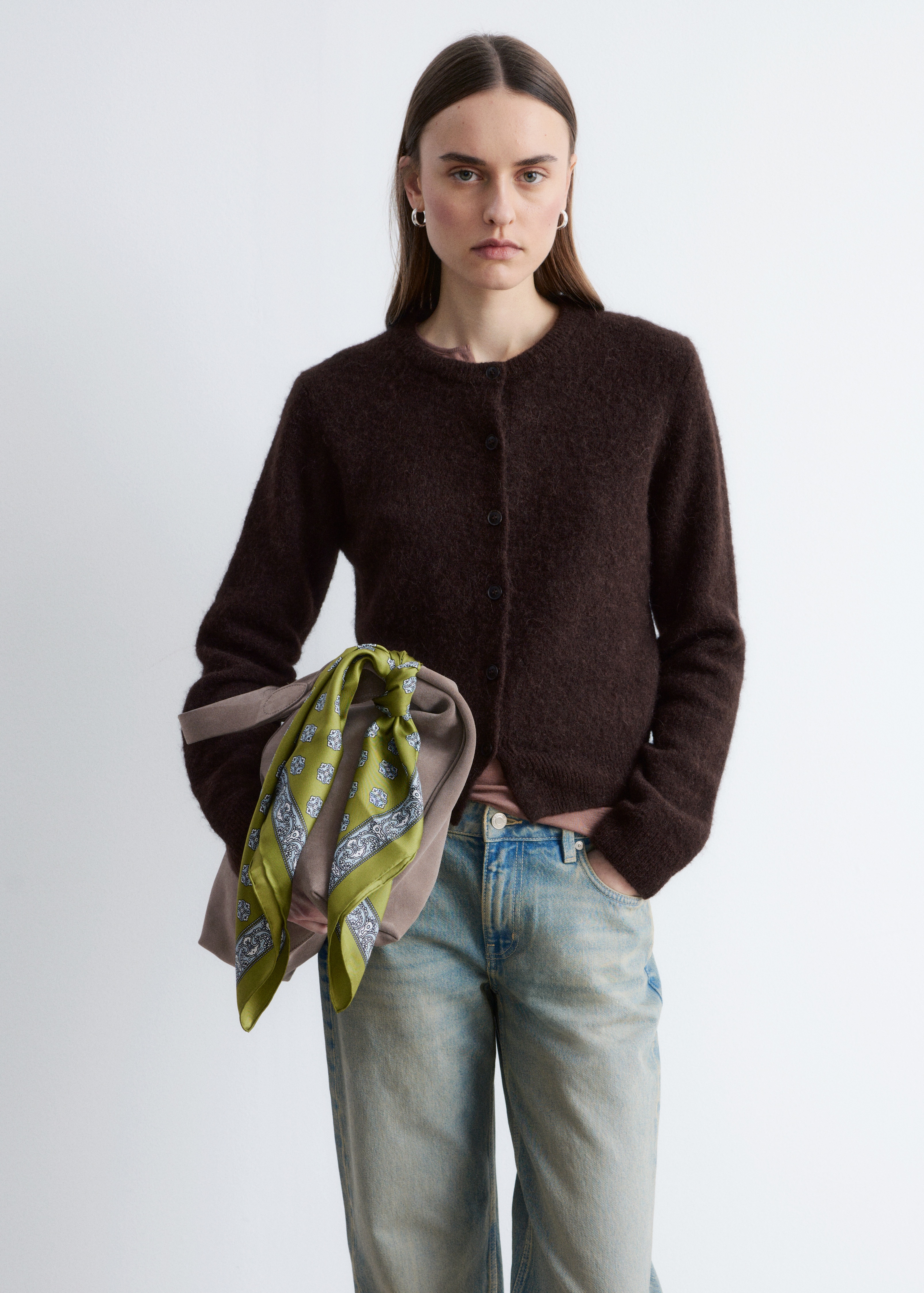 Cardigan en alpaga mélangé - Marron foncé/Orange/Jaune