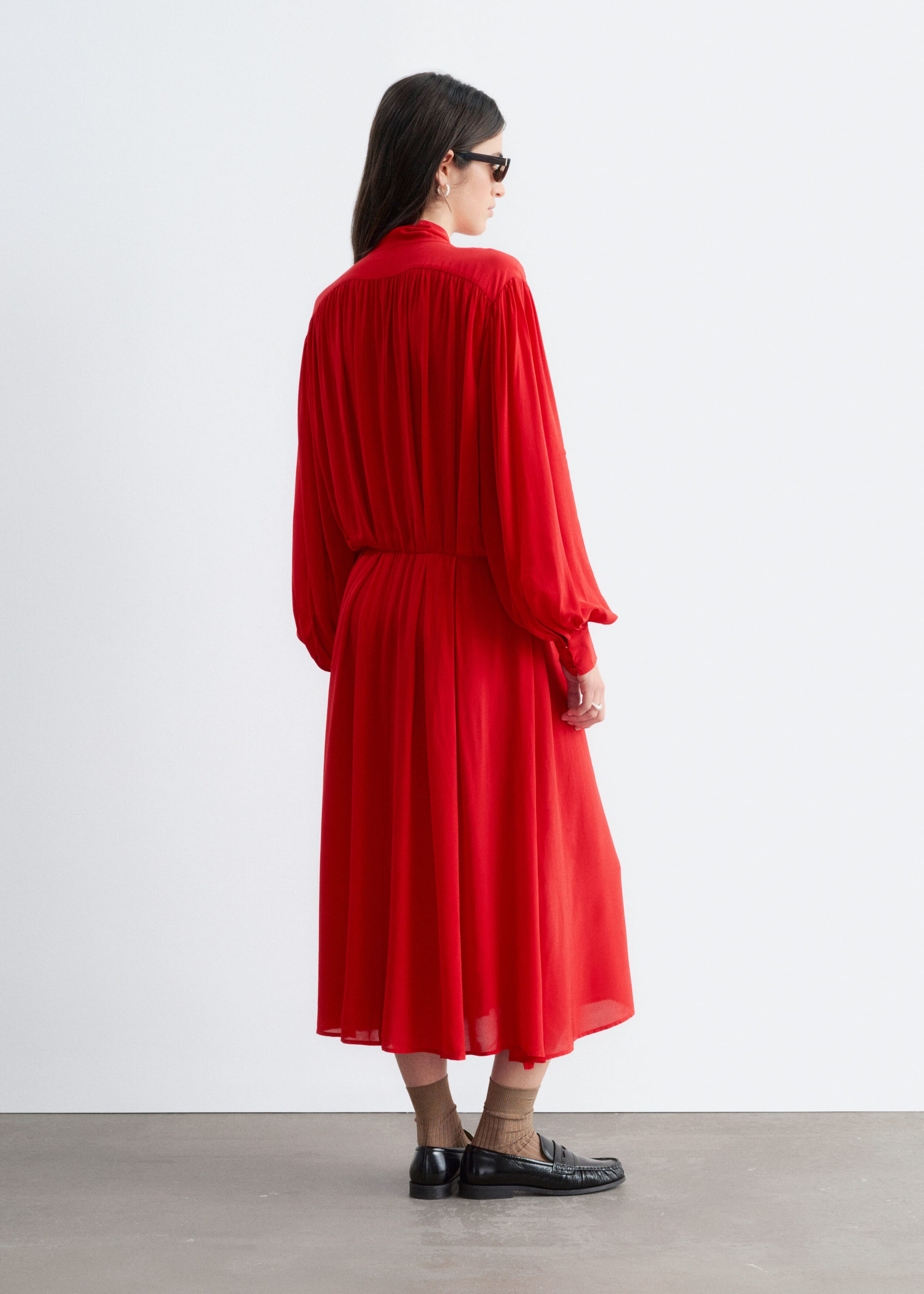 Tie-Neck Midi Dress - Red - Lookbook