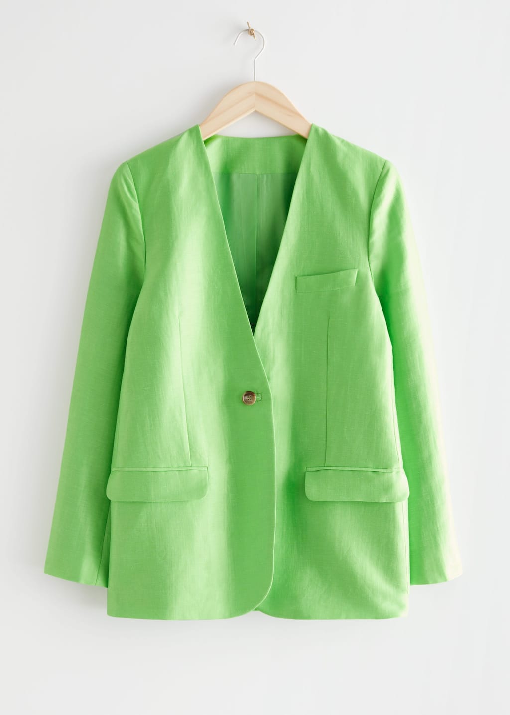 Collarless Single Button Blazer - Black - Bodegón