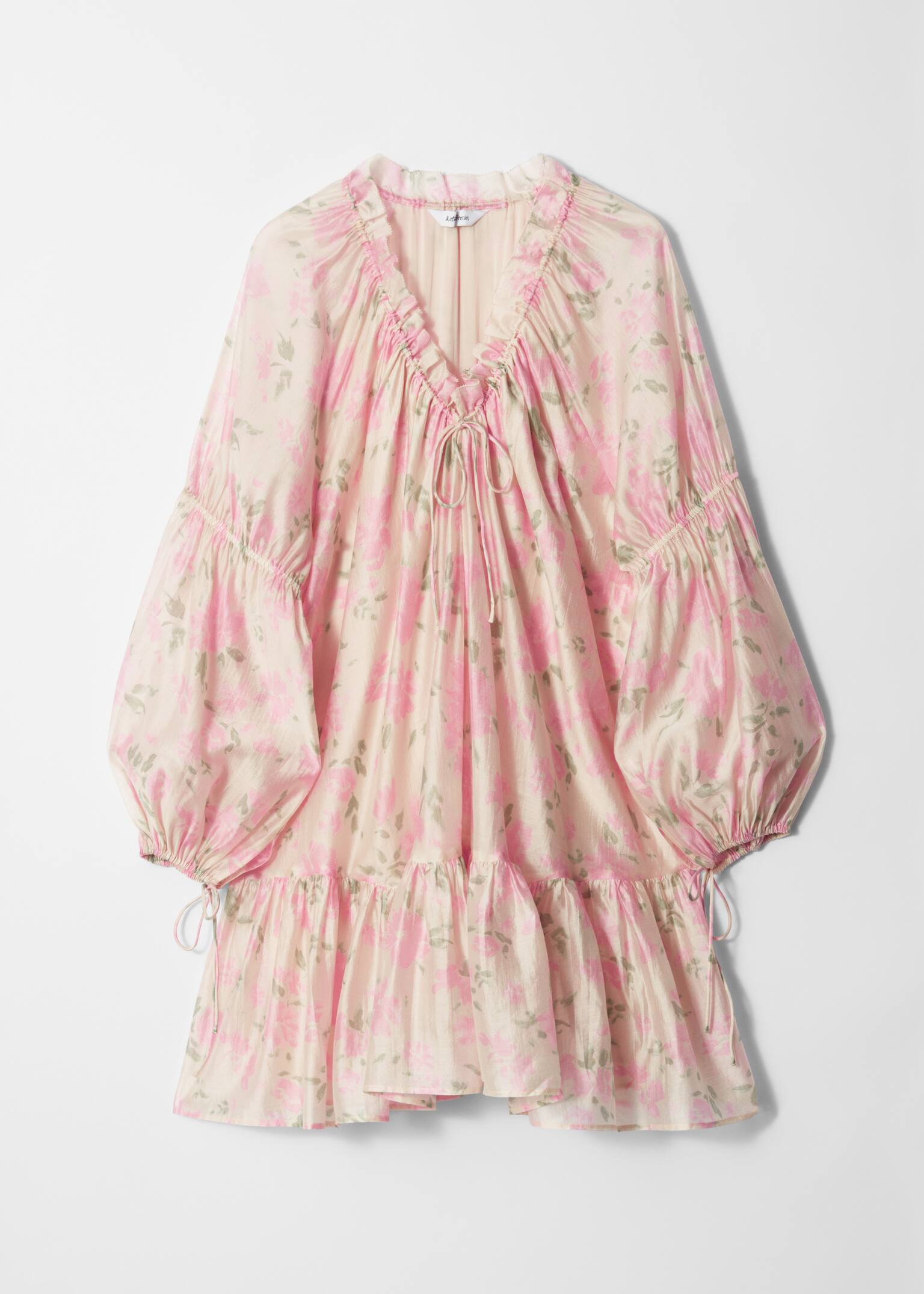 Flounced Mini Dress - Béžová/Růžová s květinovým vzorem/Modrá