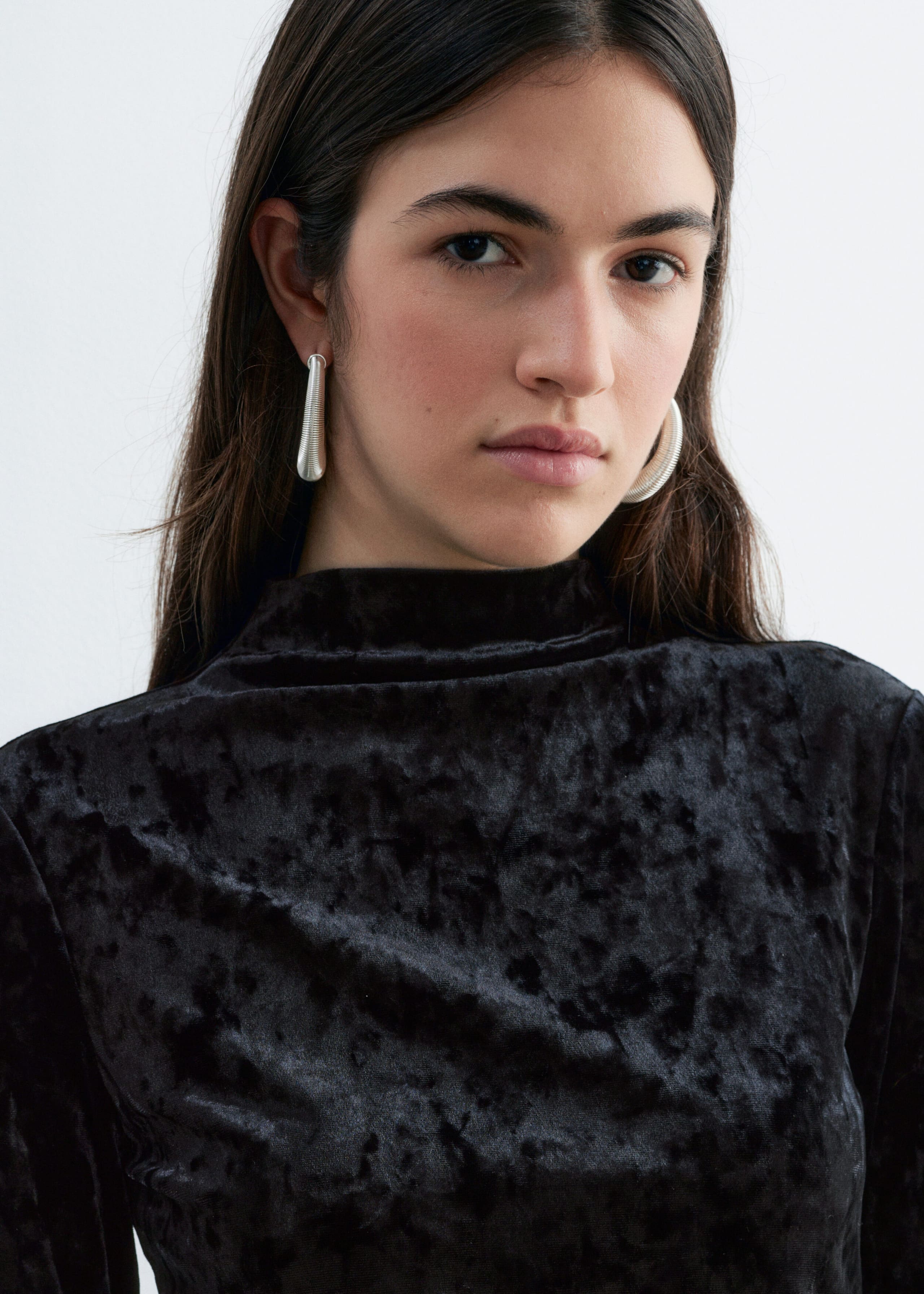 Velvet Mock Neck Top - Turquoise - Lookbook