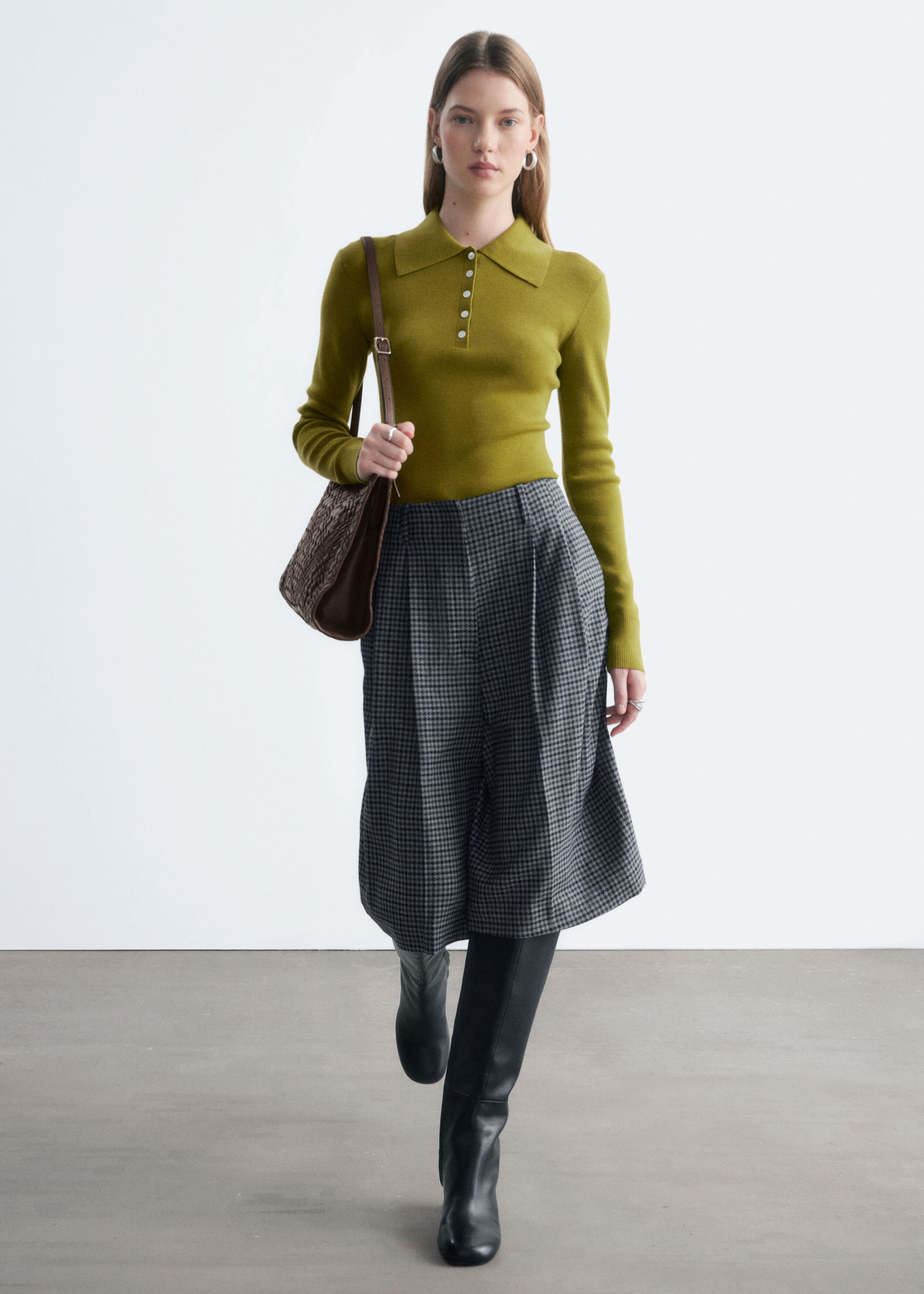 High Waist Houndstooth Shorts - Grey/Checked - Still Life