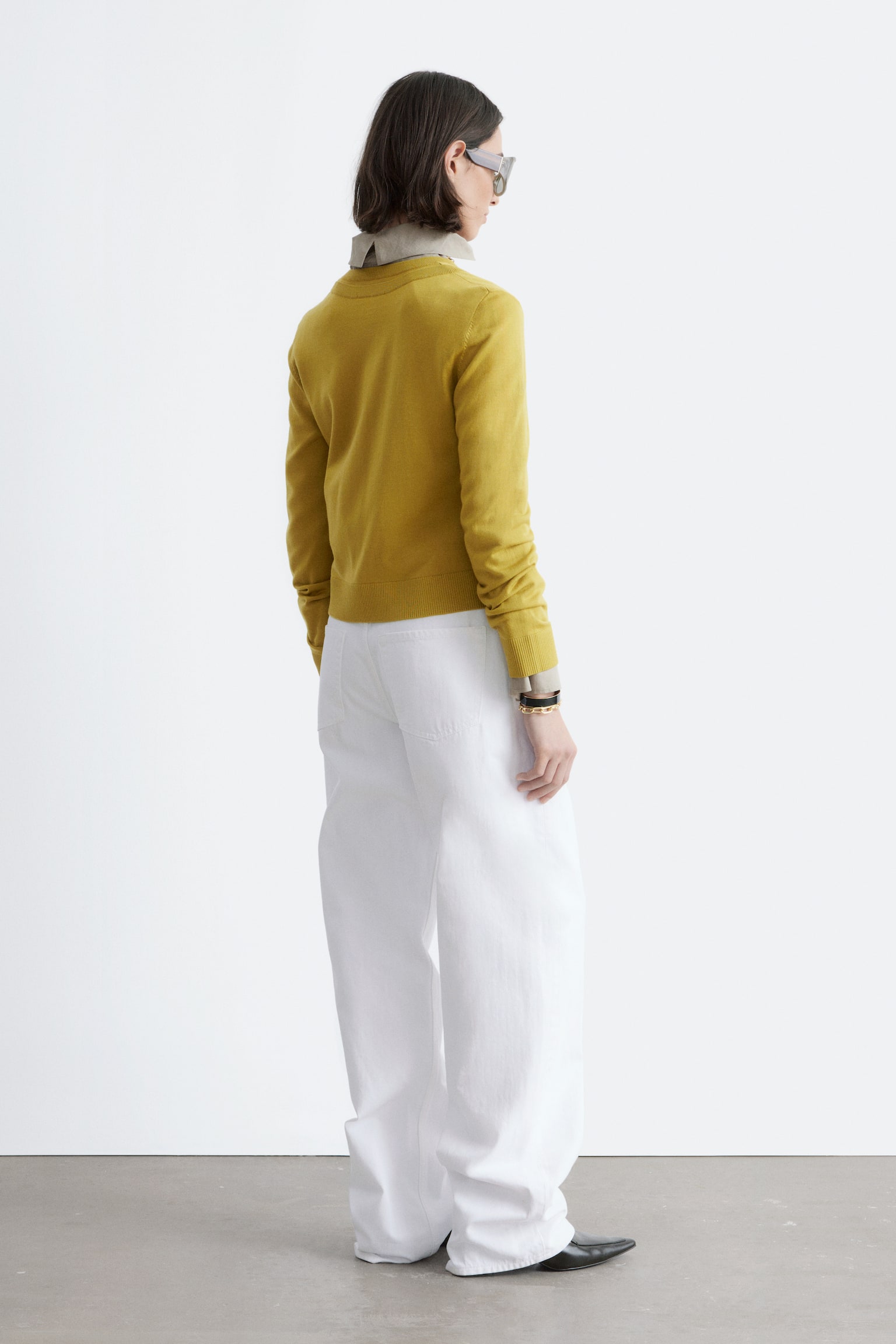 Dubbellaags vest van merinowol - Mosterdgeel/Zwart - 4