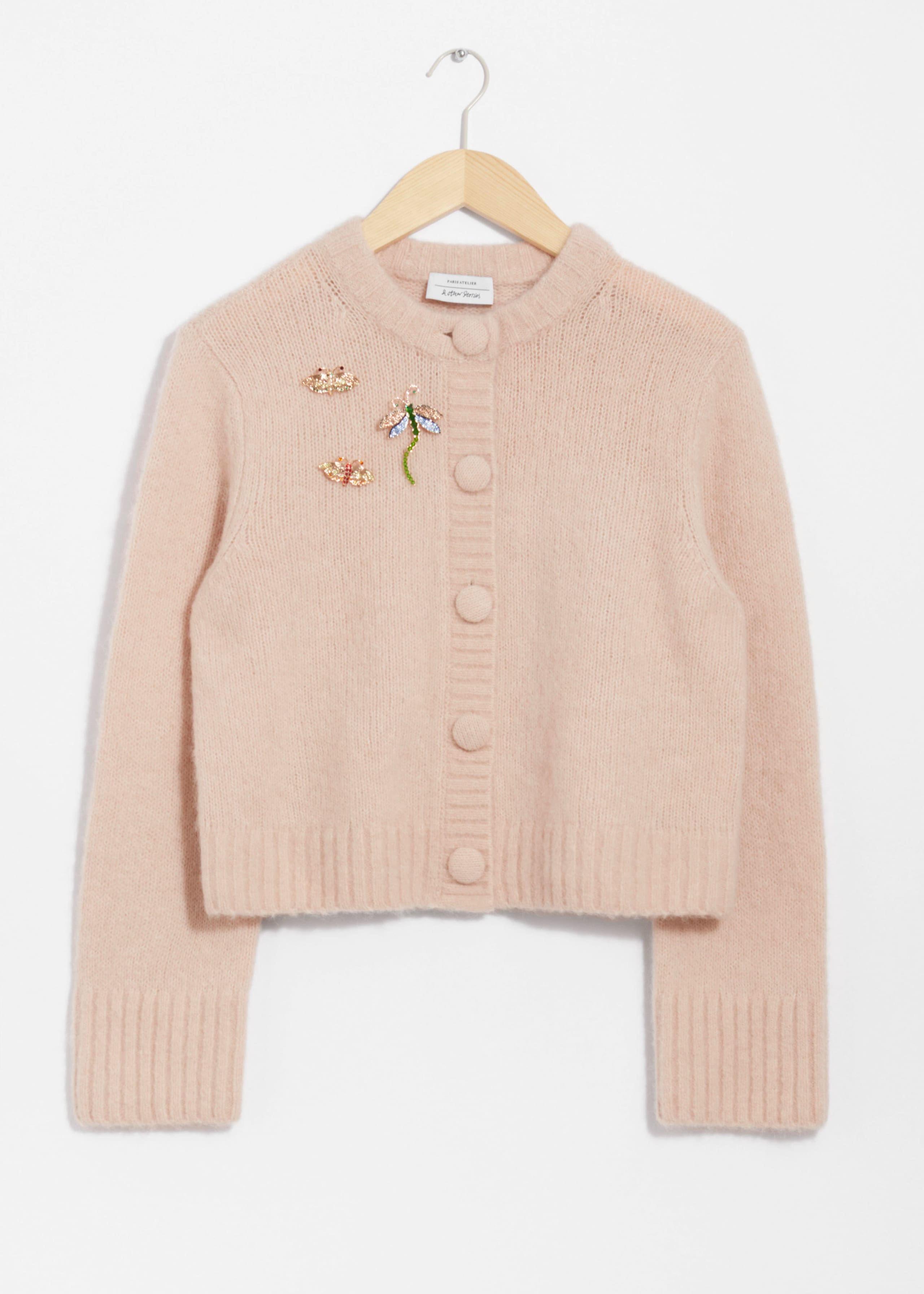 Brooch-Detailed Cardigan - Beige - Still Life