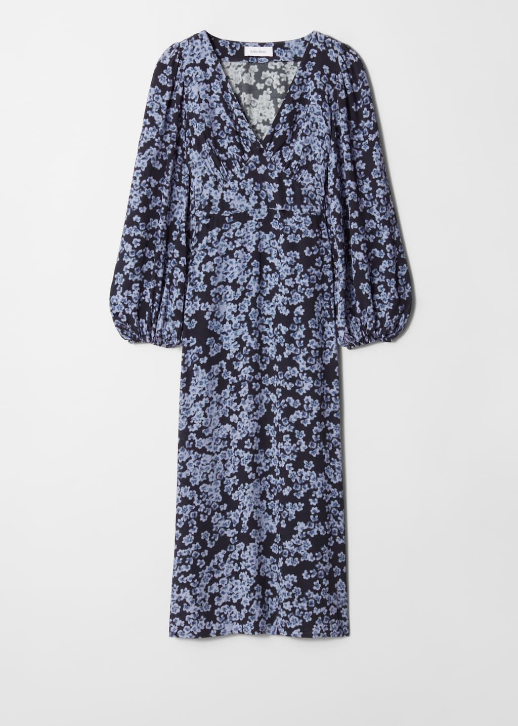 Robe midi à col en V - Motif fleuri bleu - Still Life