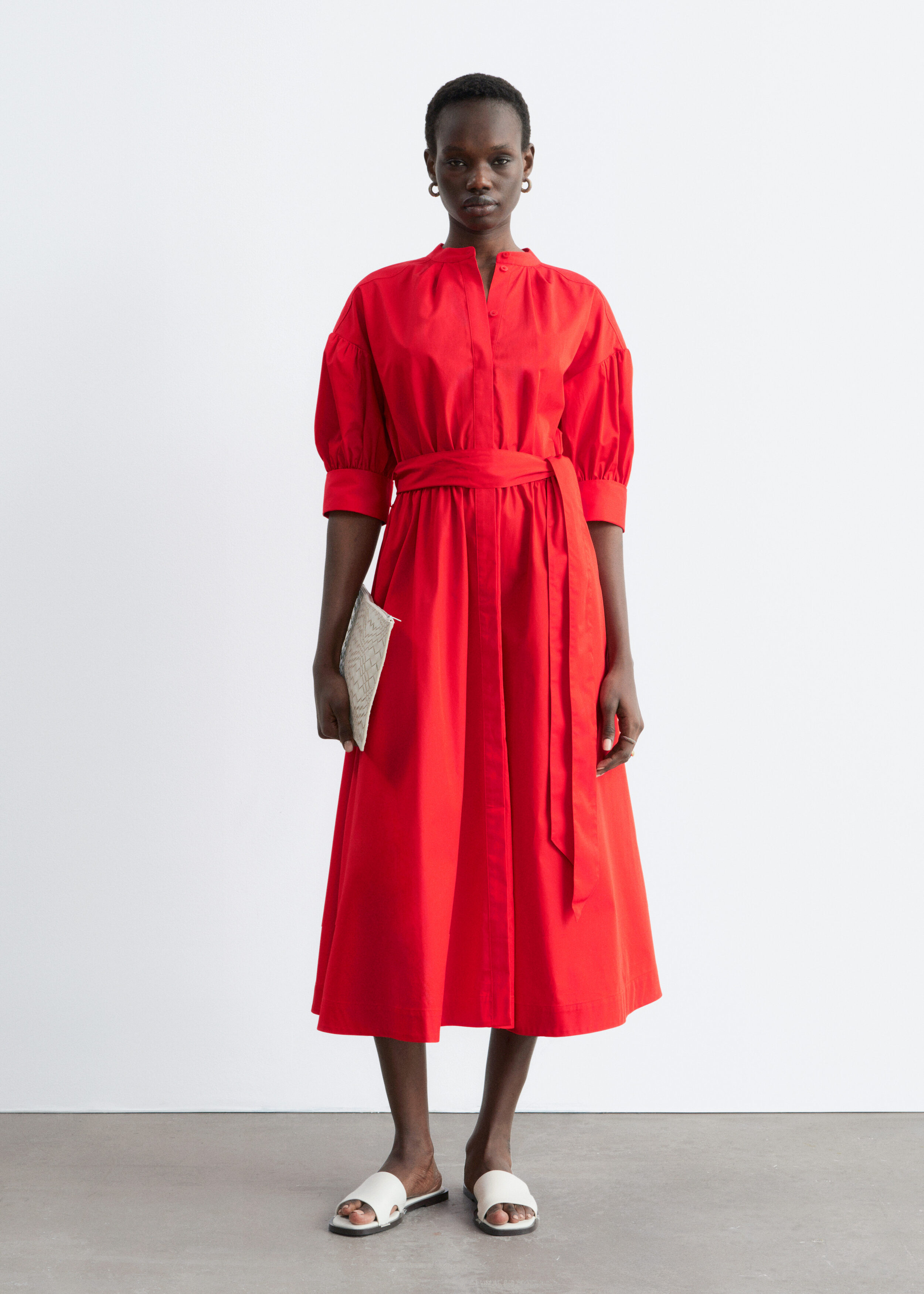 Tie-Detail Midi Shirt Dress - Black/Yellow flowers - Midi dresses