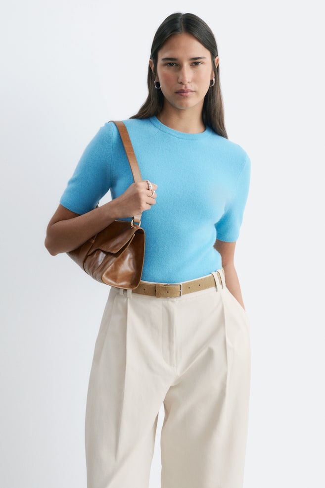 Maglia in cashmere a maniche corte - Blu/Grigio/Marrone scuro - 1