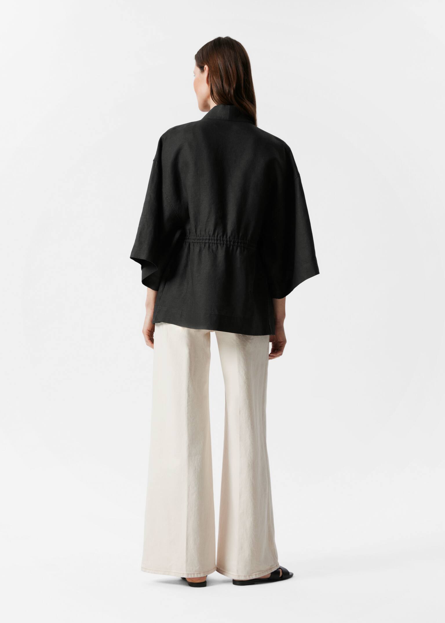 Blazer in lino con coulisse - Nero/Verde kaki - 4