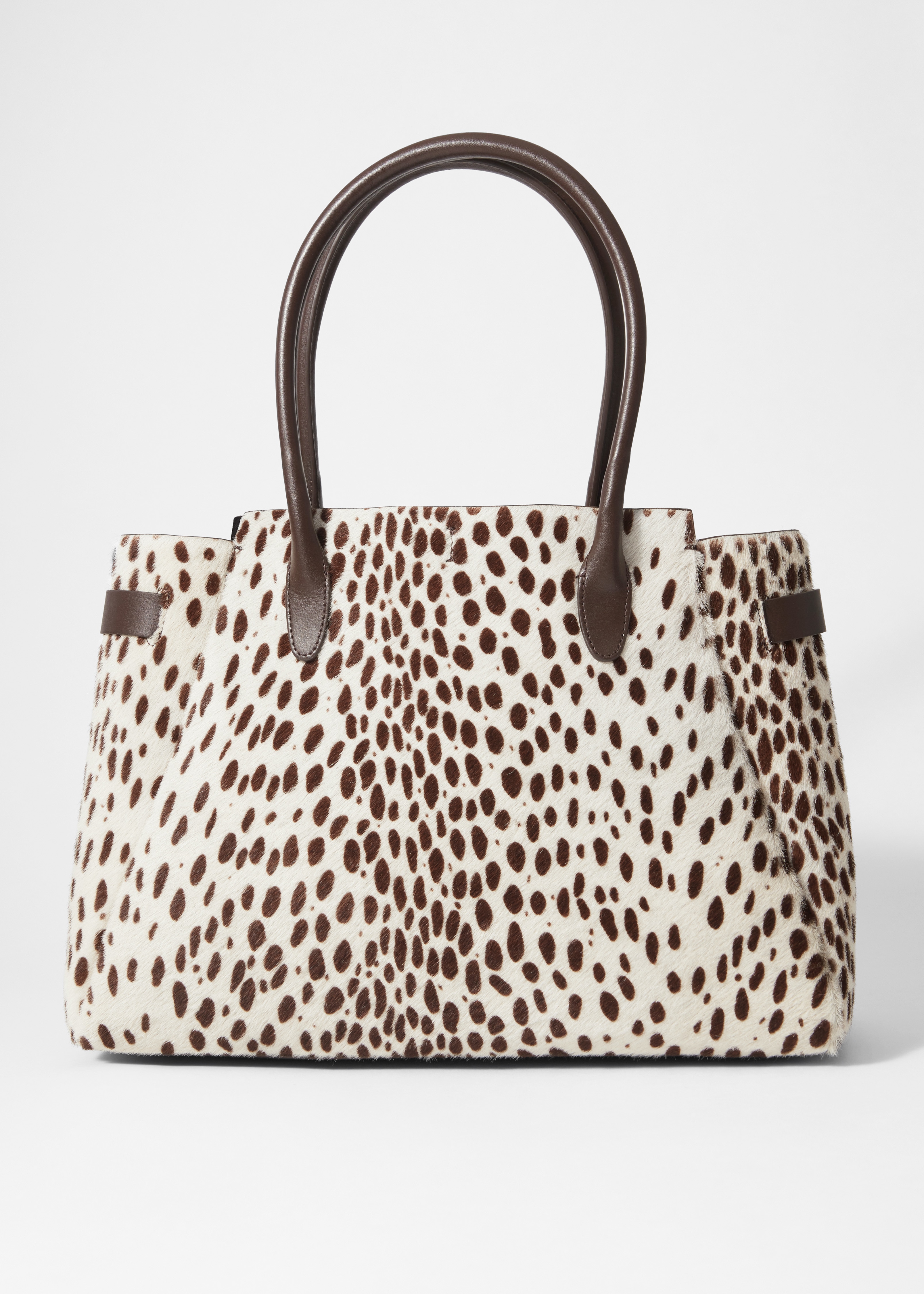 Borsa tote in pelle con stampa animalier - Stampa cervo crema