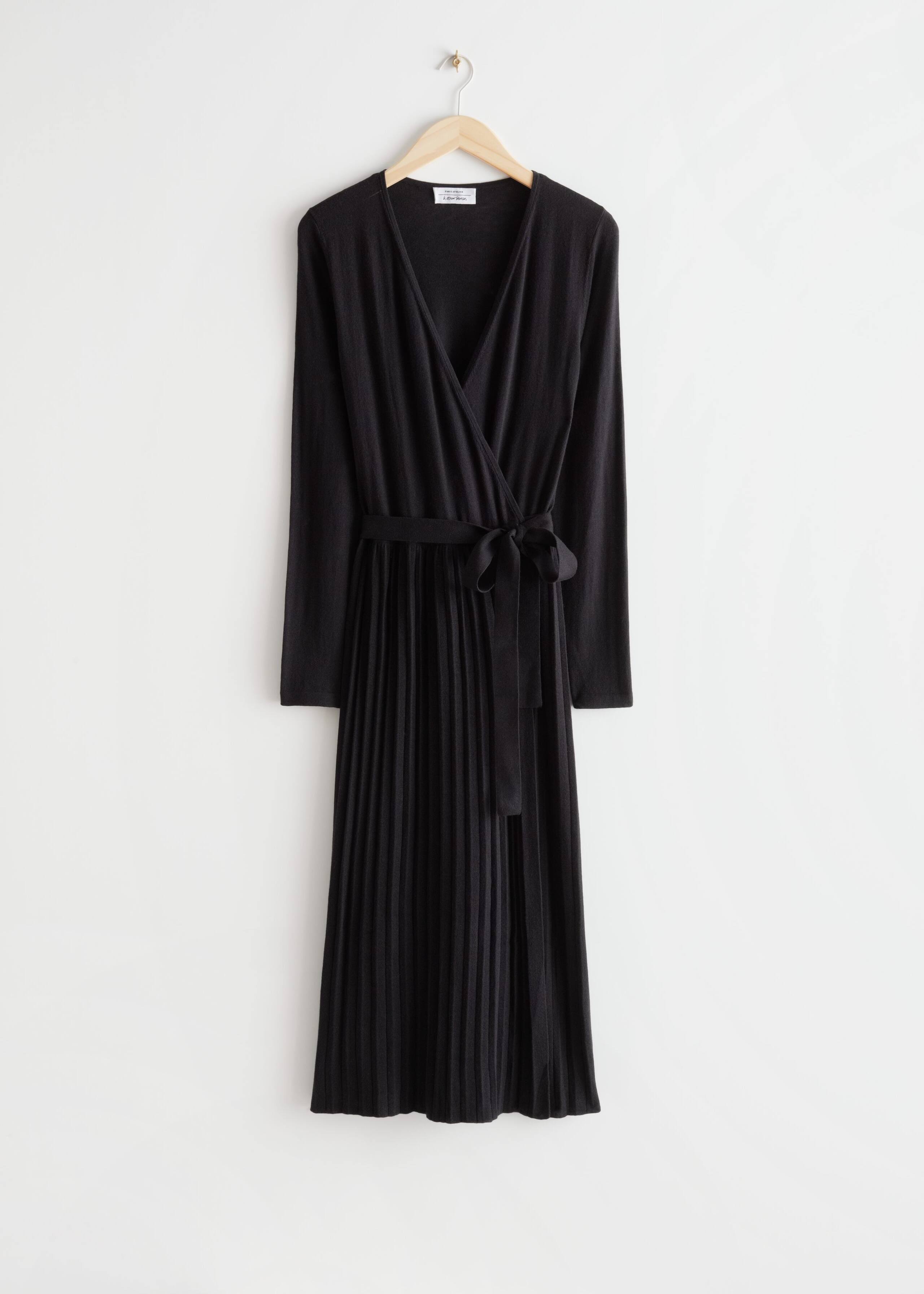 Pleated Wrap Midi Dress - Black - Still Life