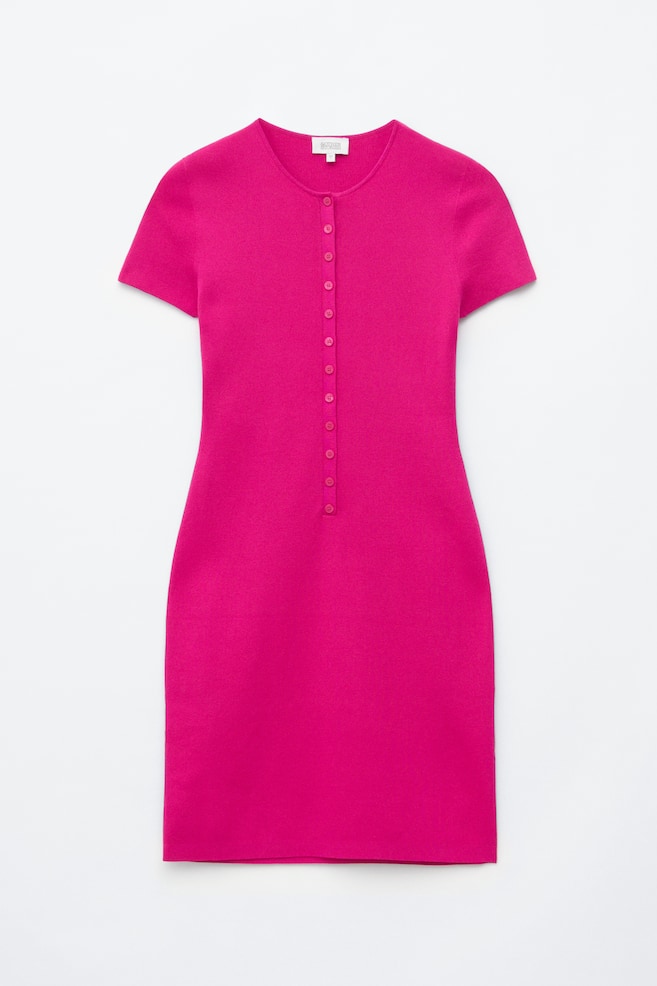 Abito in maglia con falsatura con bottoni - Rosa brillante/Nero - 1