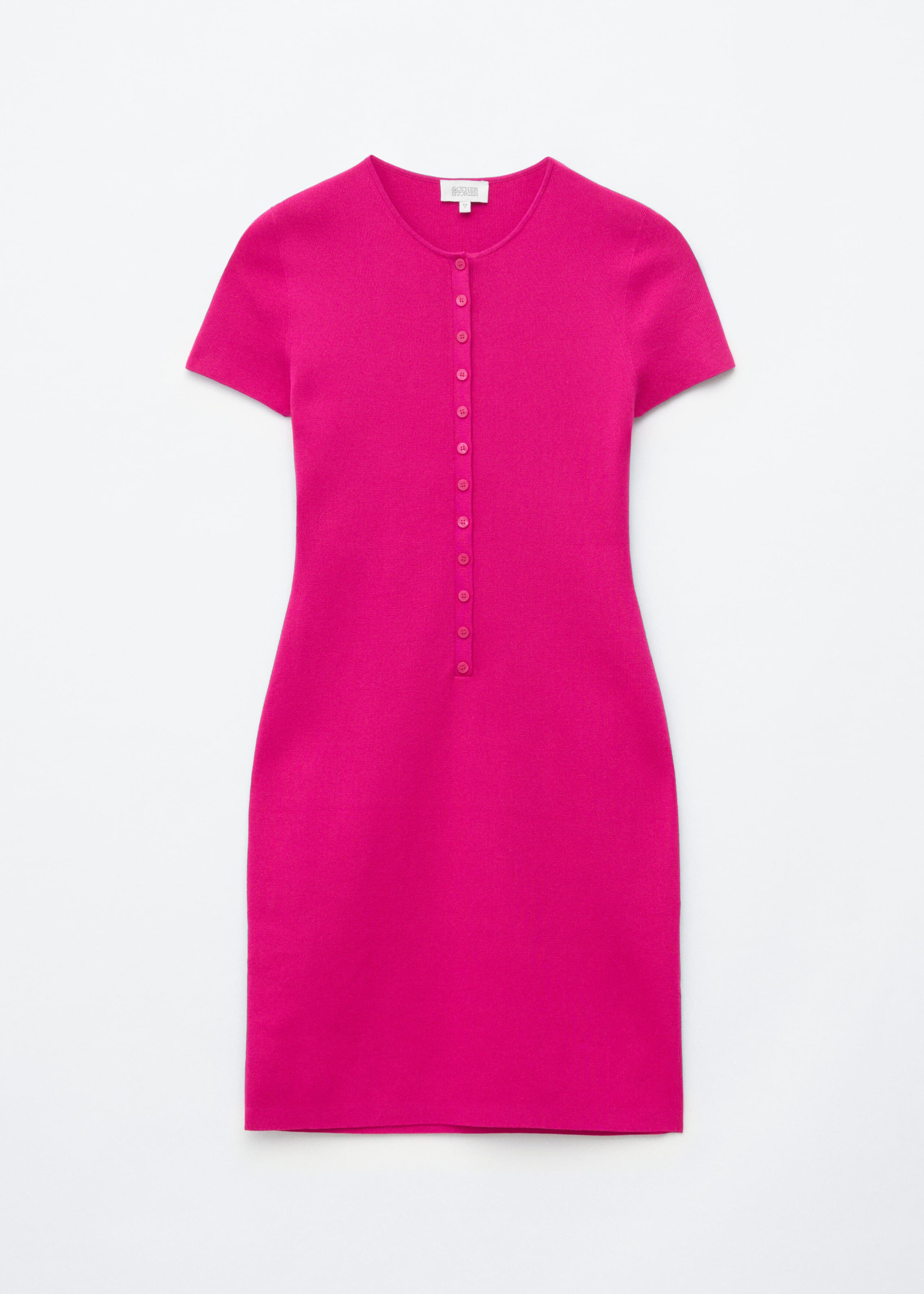 Button Placket Knit Dress - Bright Pink - Still Life