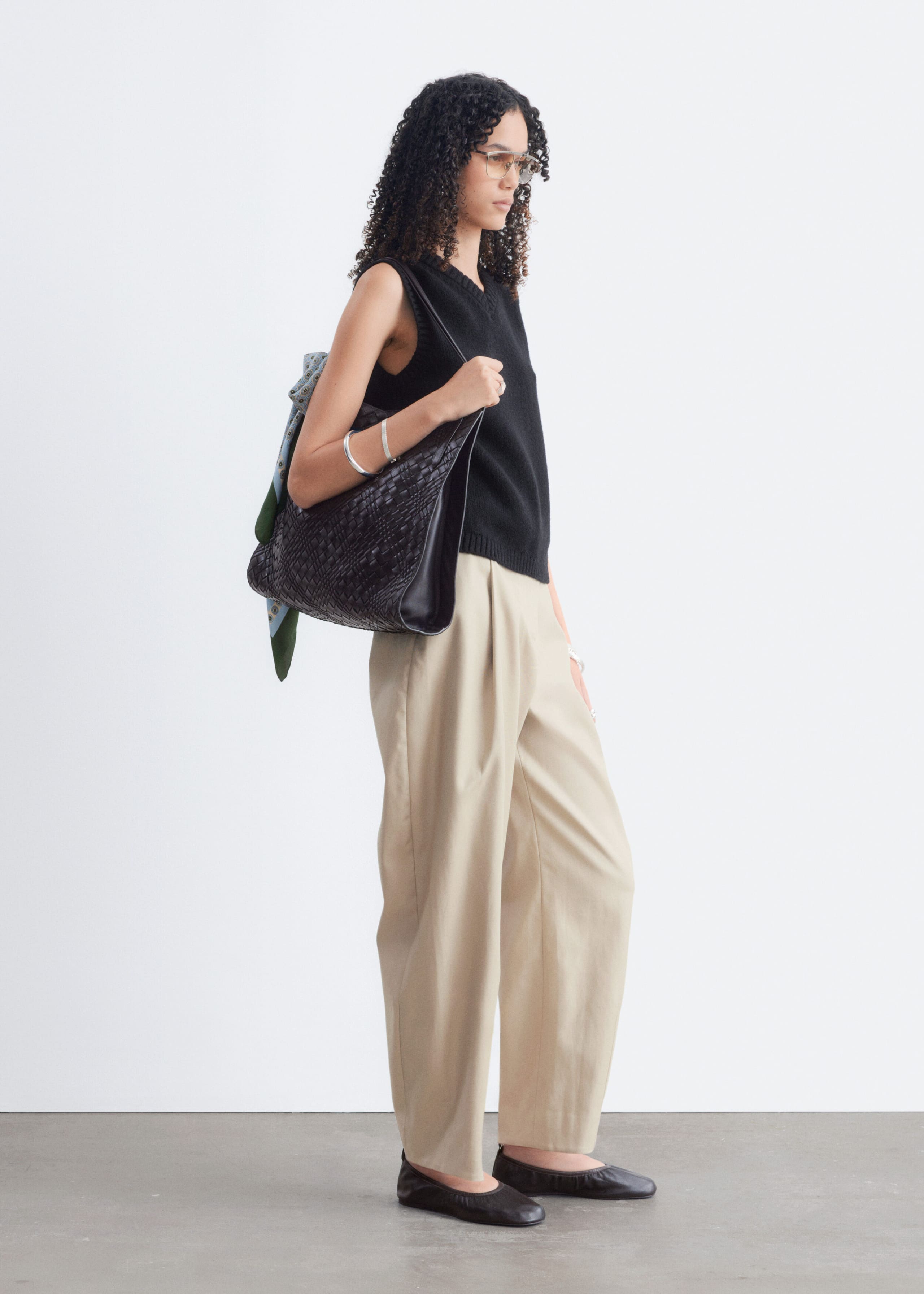 Wool-Cotton Knitted Vest - Black - Lookbook
