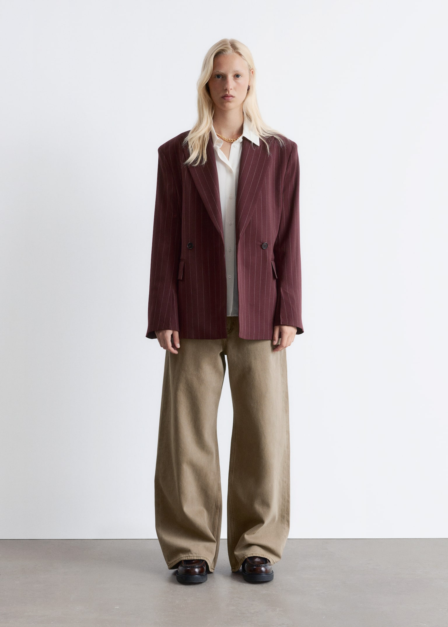 Double-Breasted Wool Blazer - Burgundy Pinstripe - 8