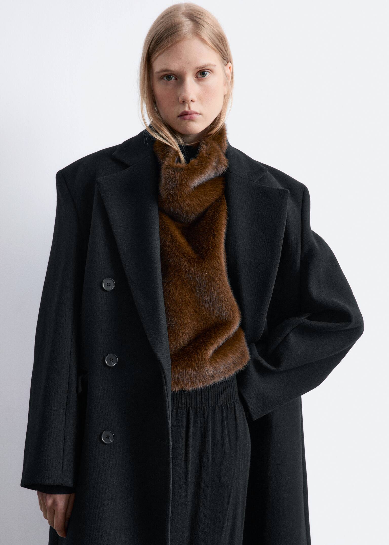 Faux Fur Bib Collar - Dark Brown/Cream - 5