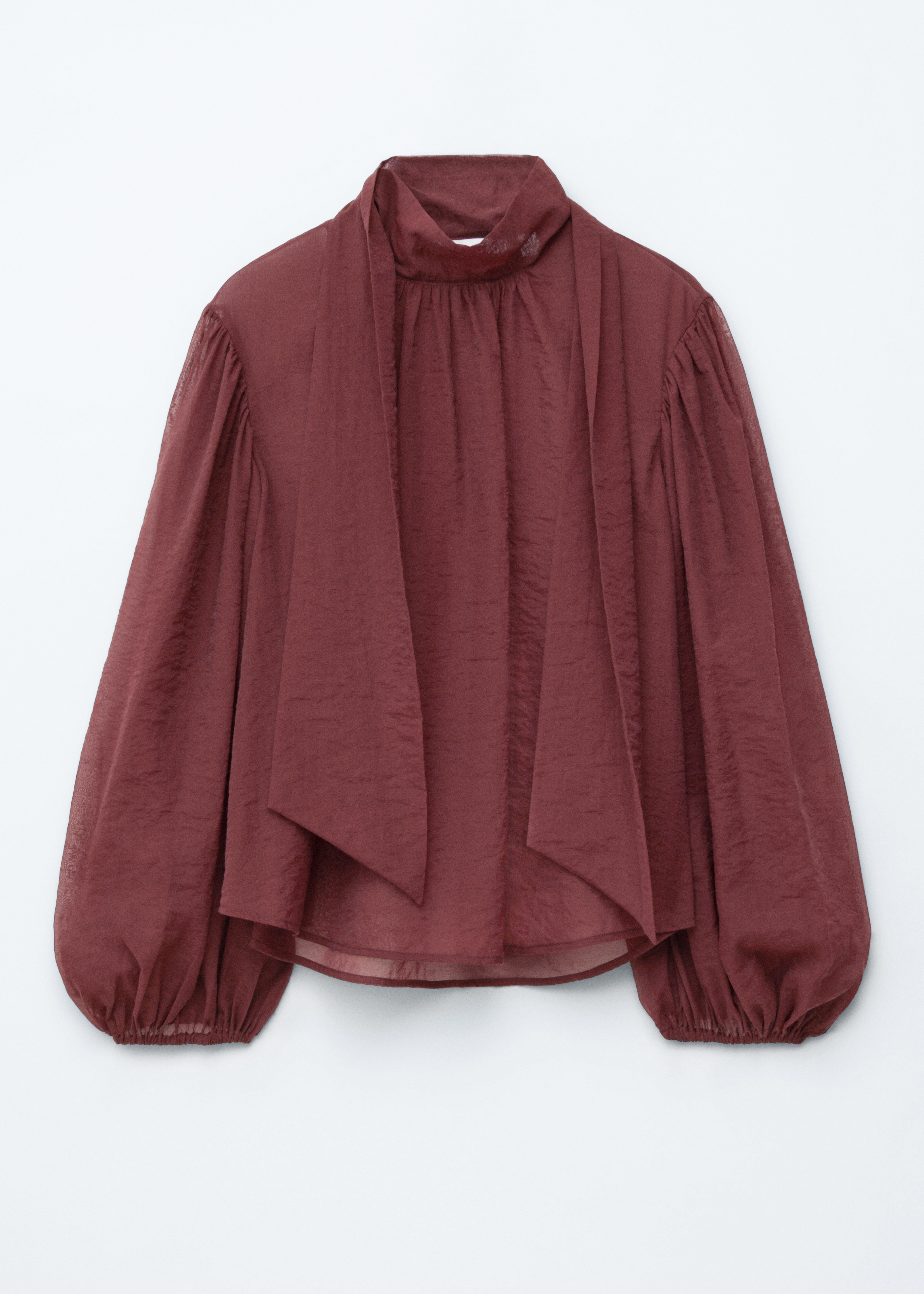 Puff-Sleeve Bow-Detail Blouse - Burgundy/Beige