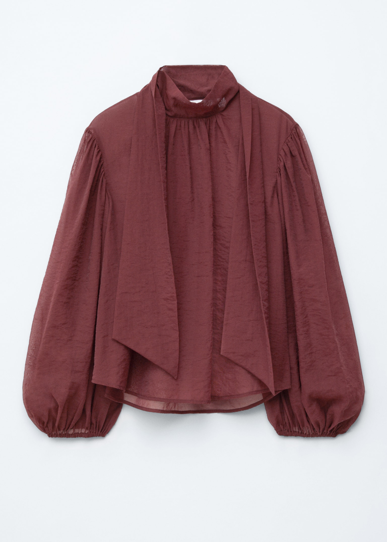 Puff-Sleeve Bow-Detail Blouse - Burgundy - 2