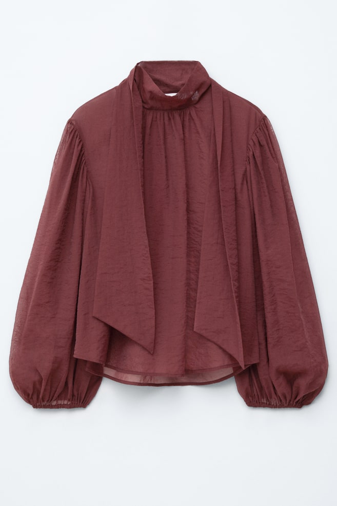 Blouse à nœud avec manches volumineuses - Bordeaux/Beige - 1