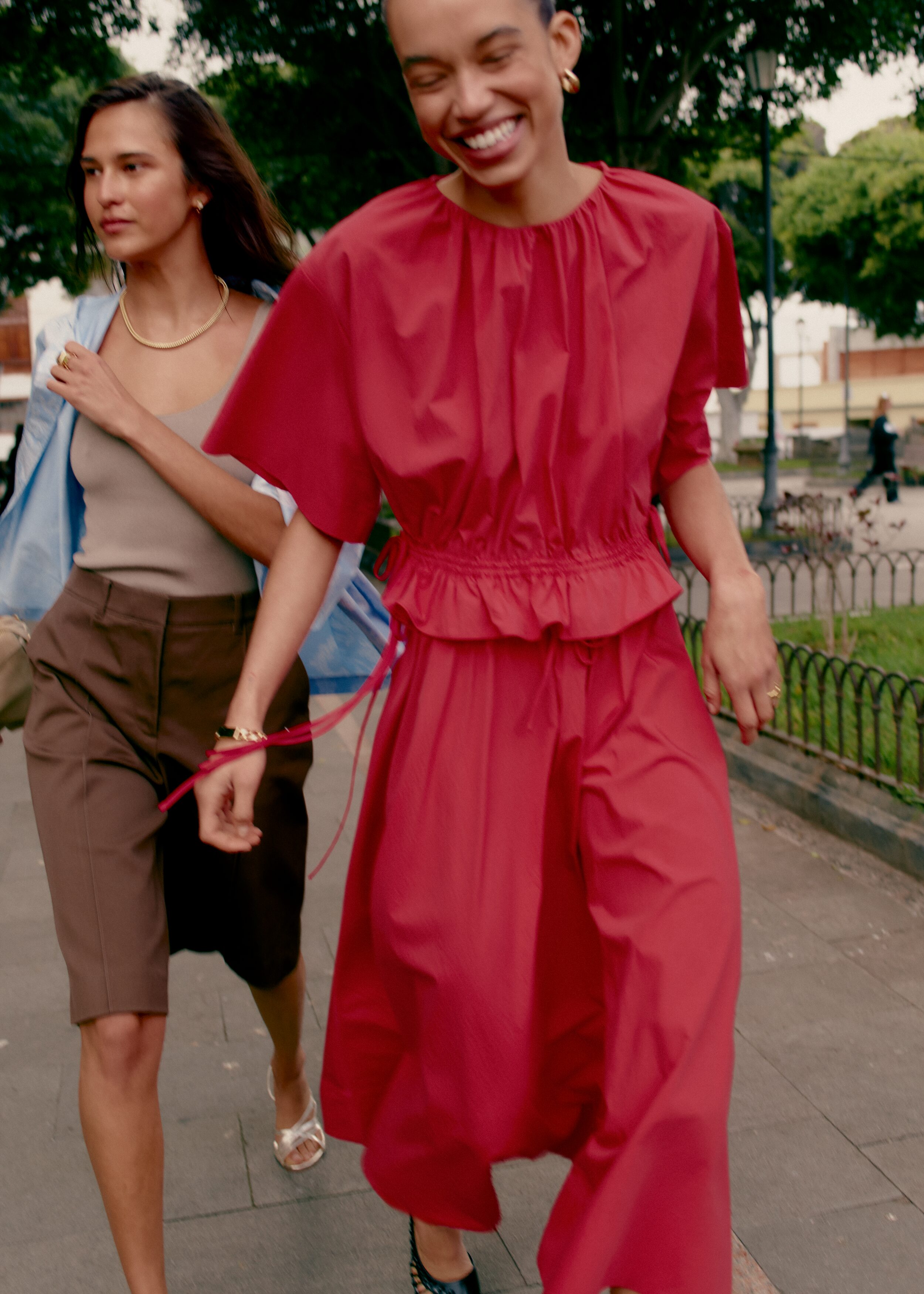 Gathered A-line Maxi Skirt - Red/White