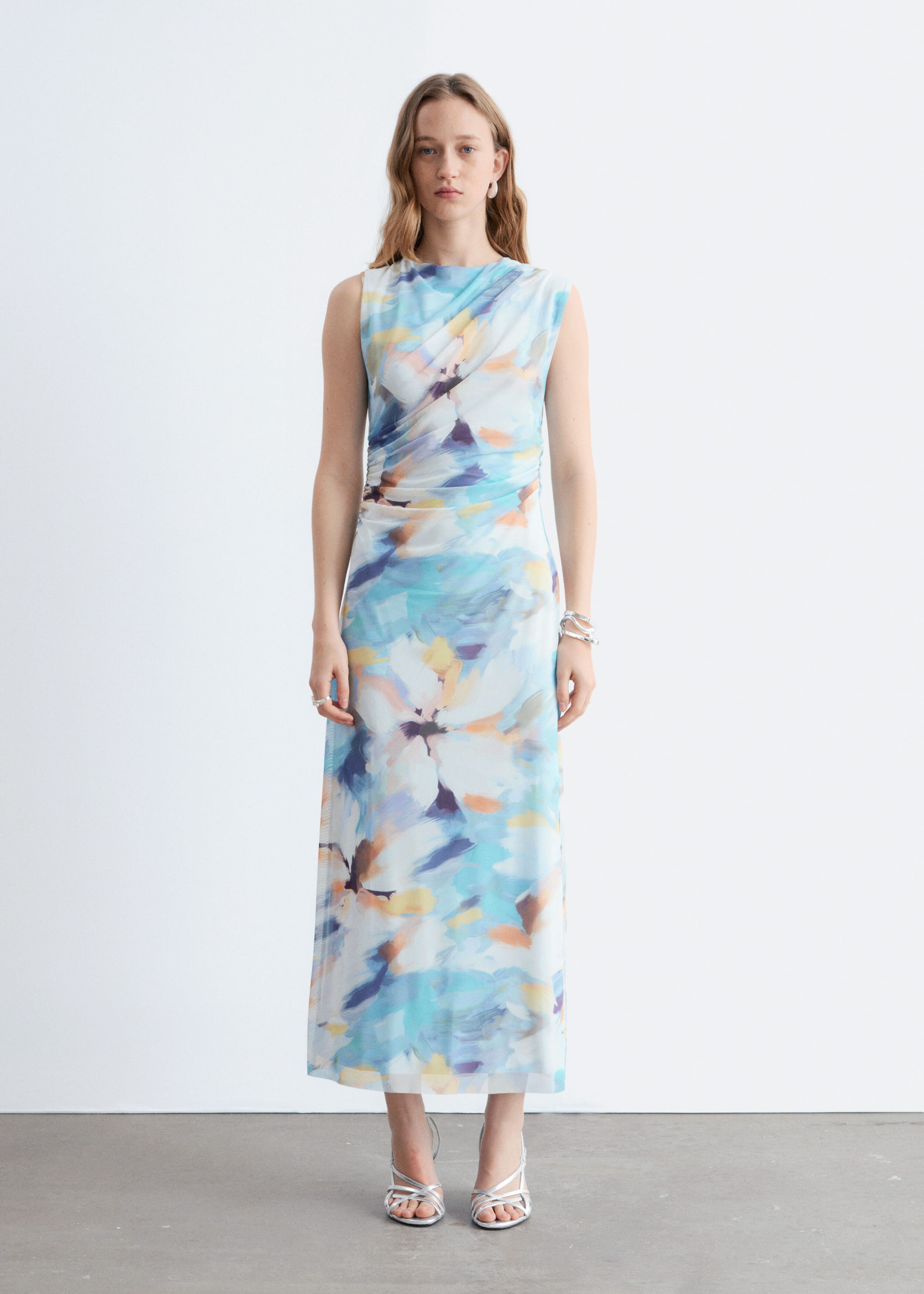 Image of Draped Sleeveless Midi Dress