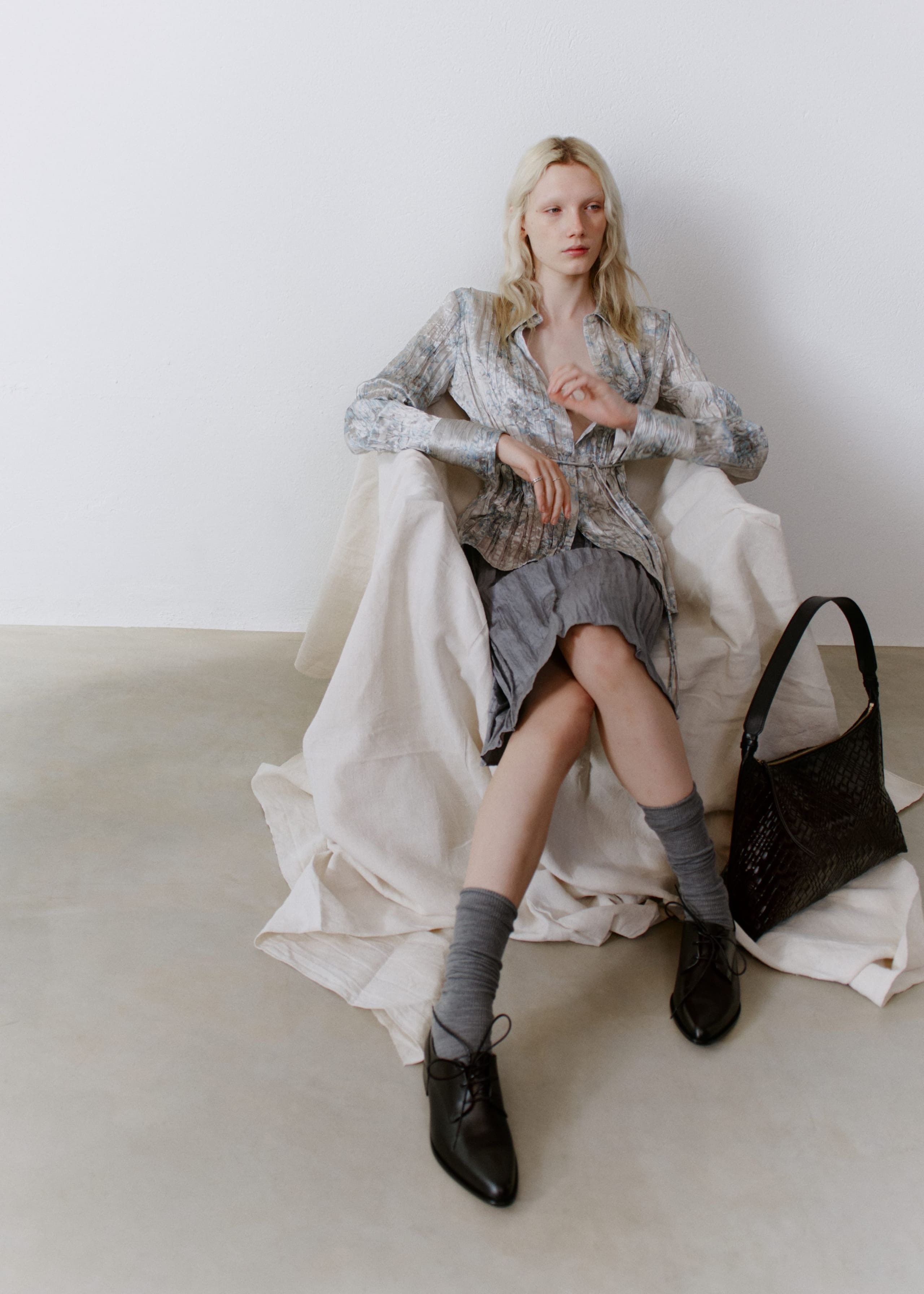 Image of Tie-Belt Crêpe Shirt