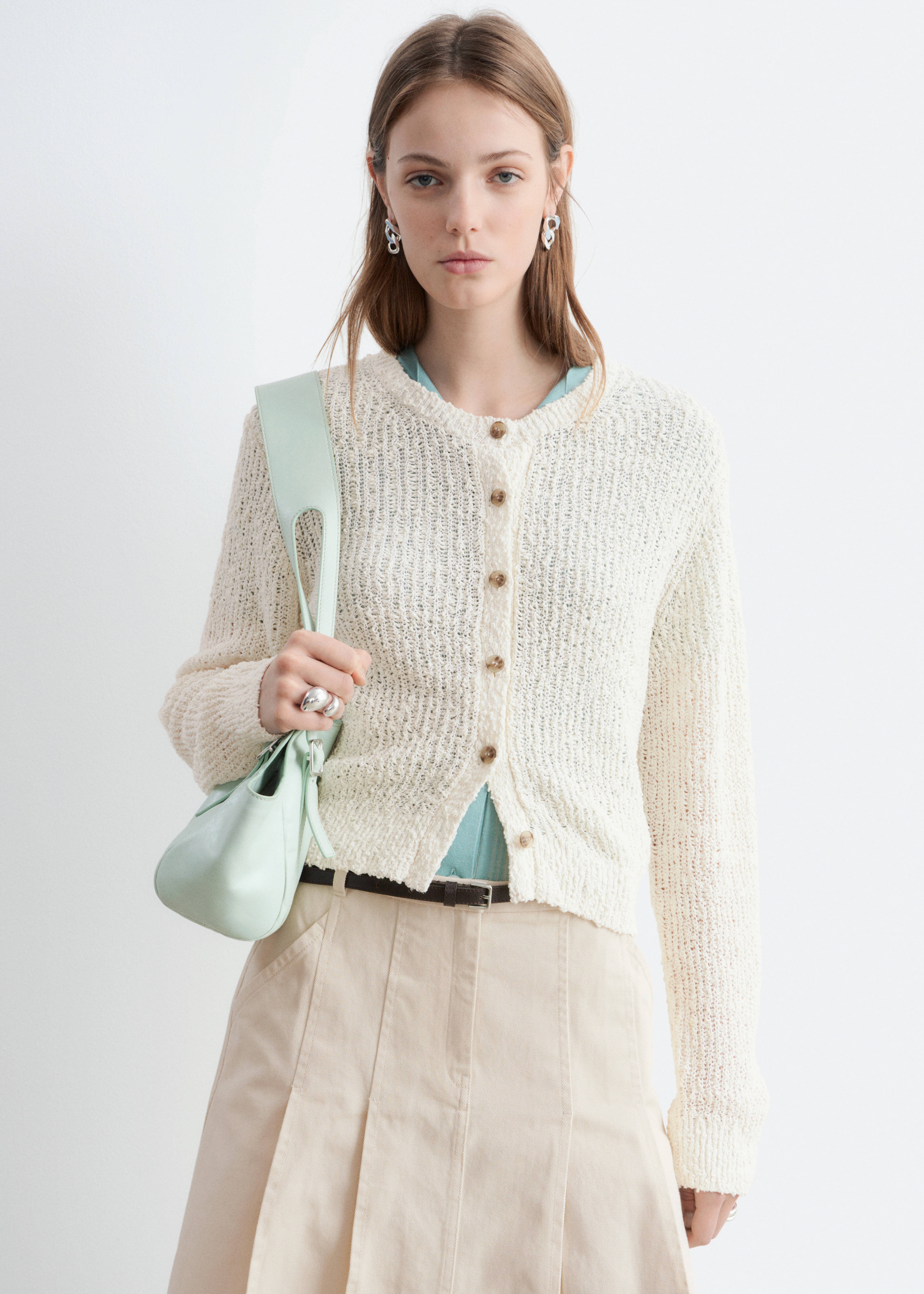 Silke-bomullscardigan - Lys beige