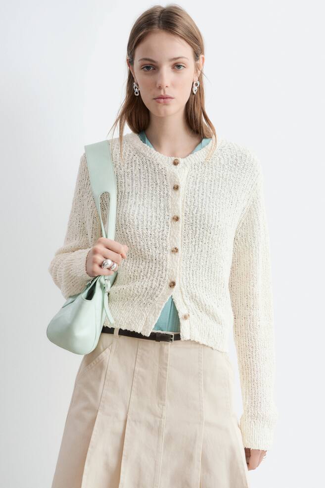 Silk-Cotton Cardigan - Light Beige - 1