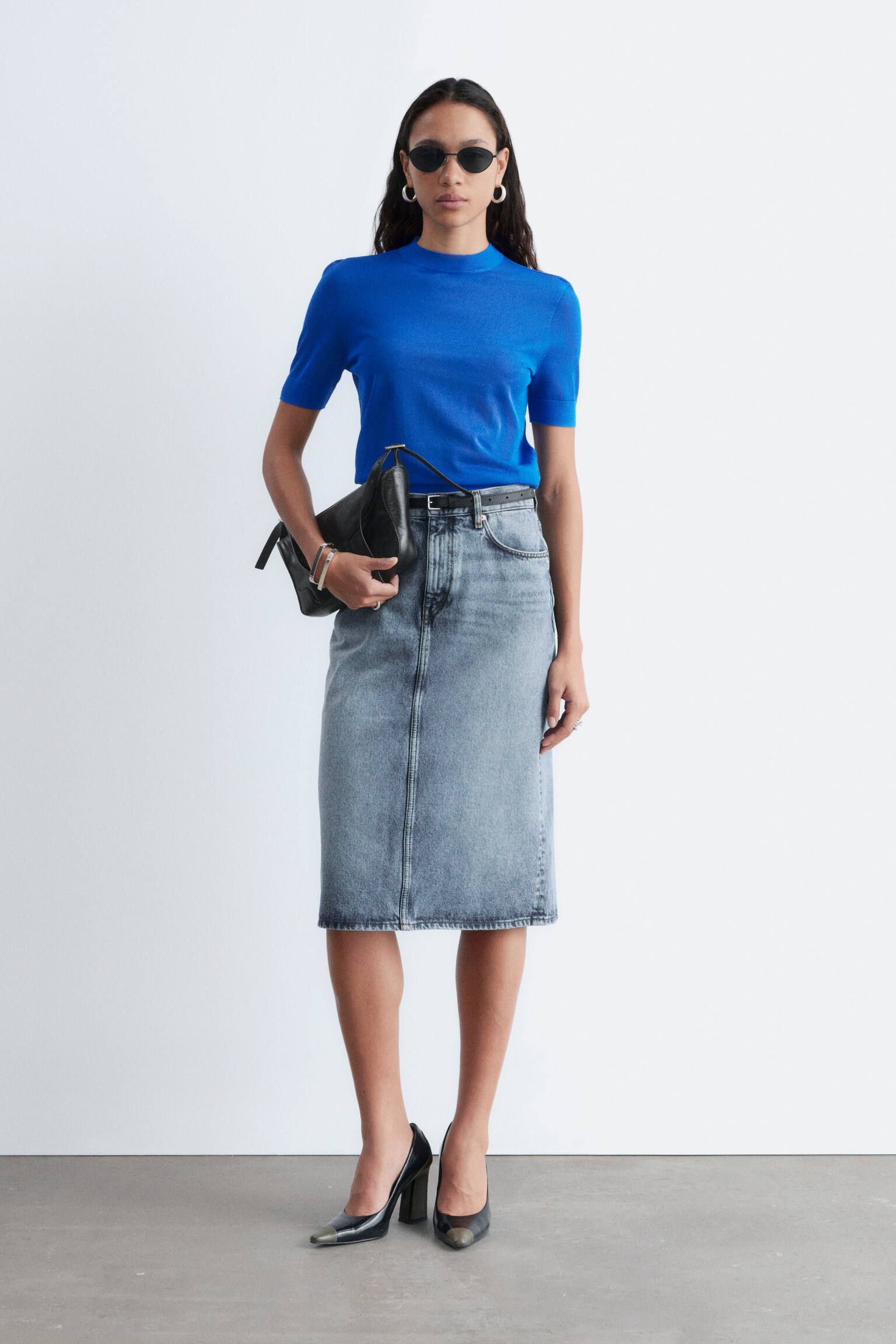 Finom kötött póló - Élénk kék/Bézs/Fekete - 8