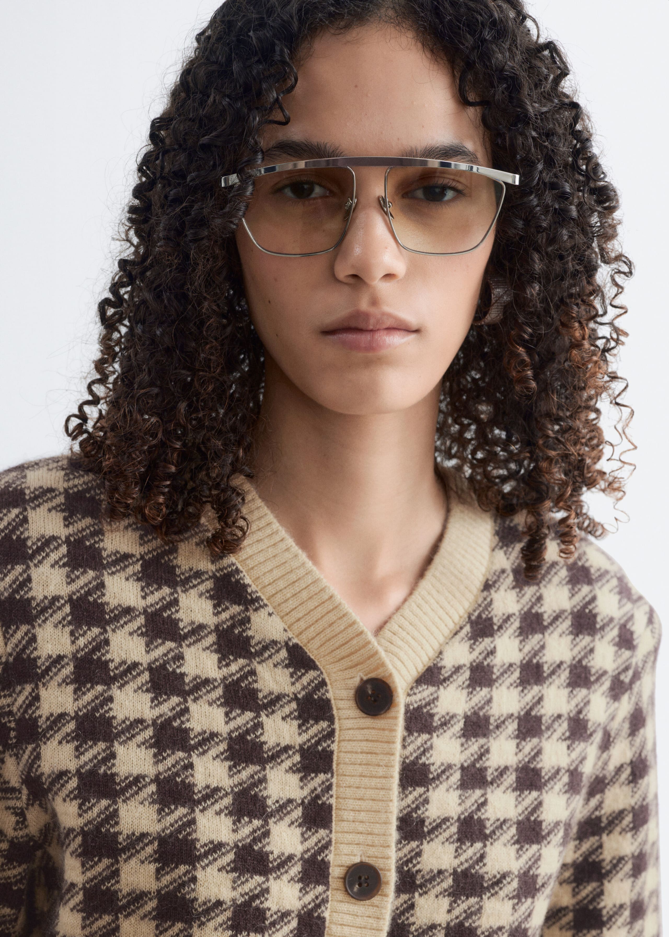 Mohair-Blend Jacquard Cardigan - Turquoise/Navy Houndstooth - Lookbook