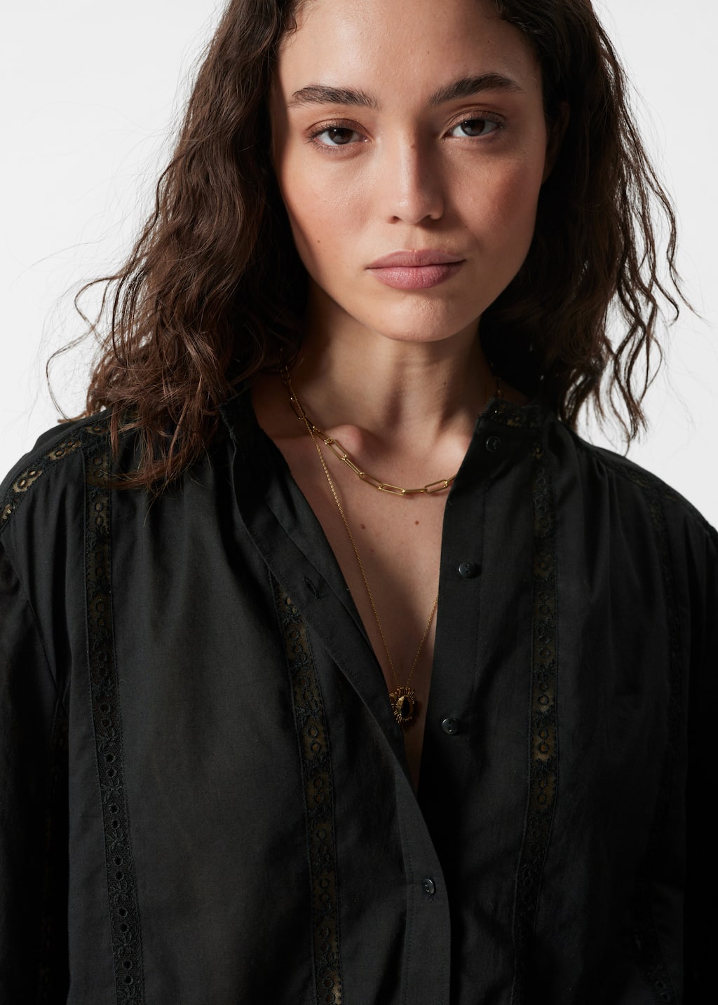 Image of Voluminous Lace-trimmed Blouse