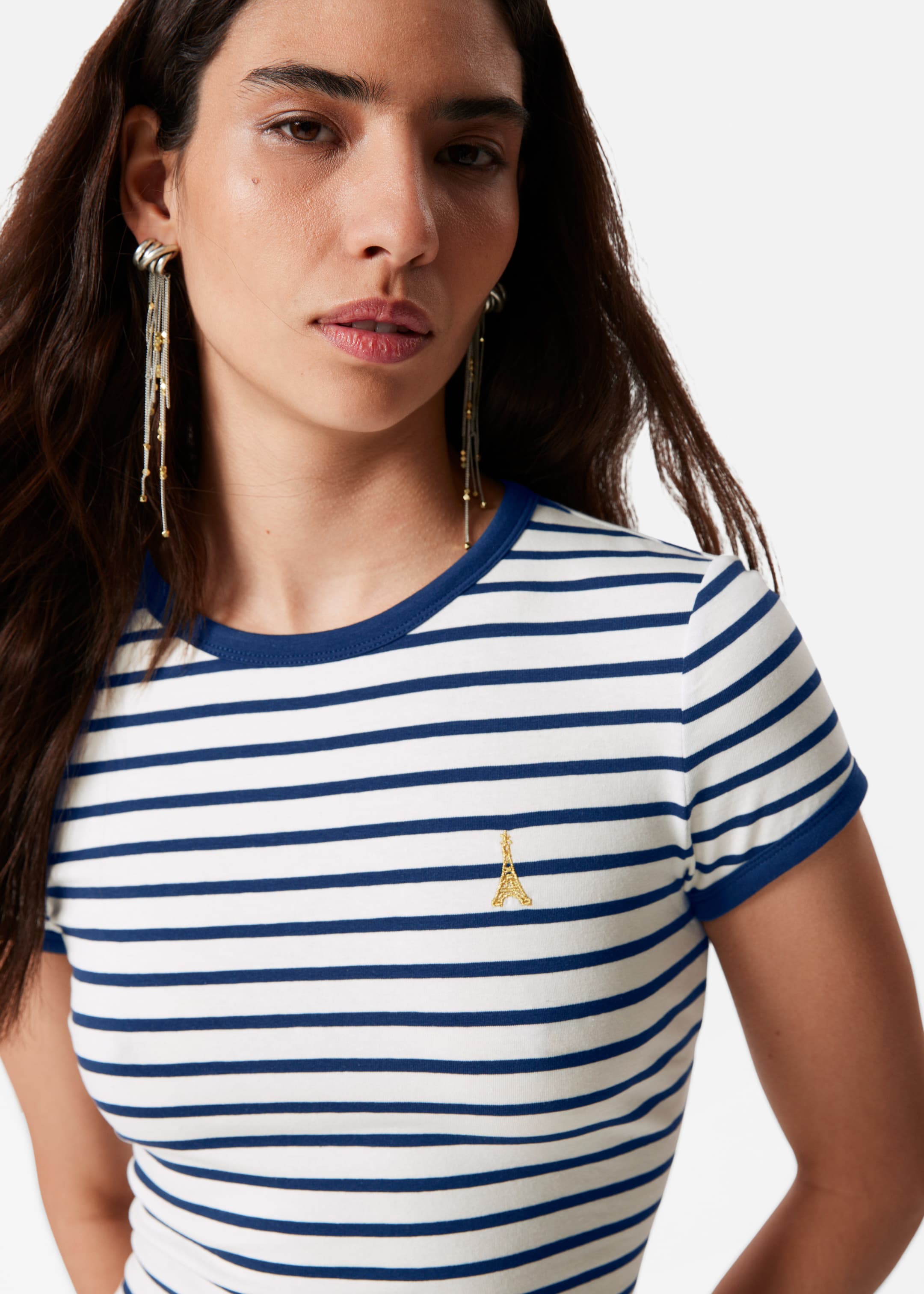 Zobacz większy obraz: T-shirt z kapturkowymi rękawami - Niebieskie paski - ONA | H&M PL 2