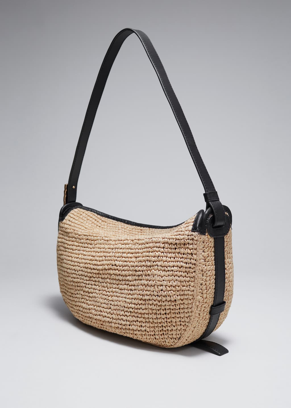 Leather-Trimmed Straw Shoulder Bag - Beige - Still Life