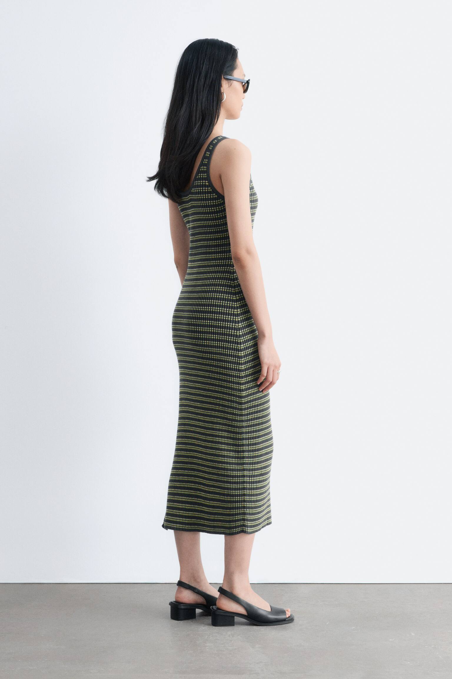 Striped Rib-Knit Midi Dress - Dark Grey/Yellow - 5