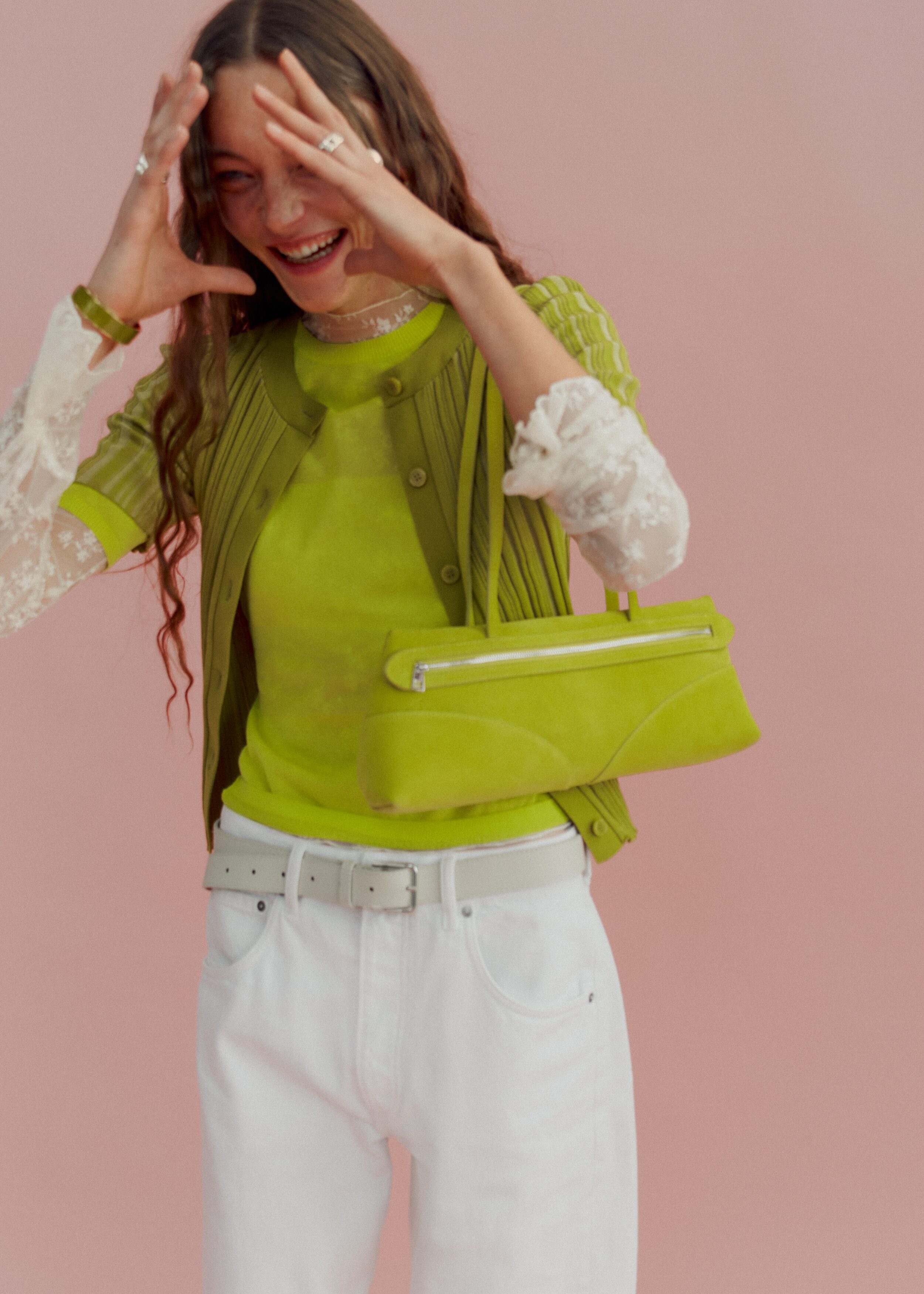 Short-Sleeve Rib-Knit Cardigan - Chartreuse - & Other Stories US