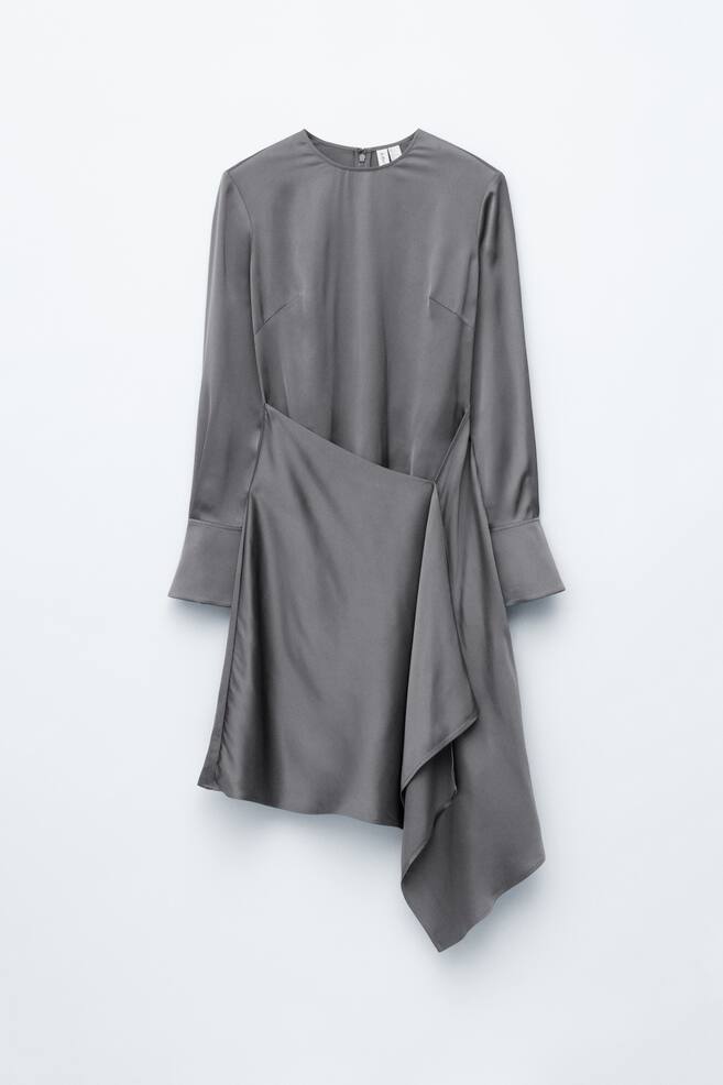 Asymmetric Long-Sleeve Mini Dress - Grey Silver - 1