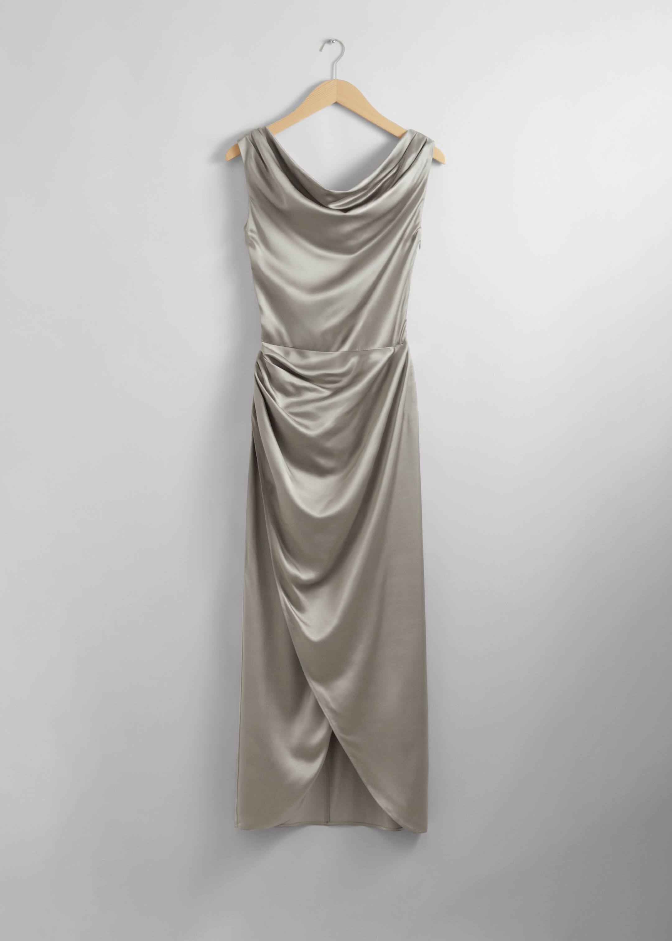 View larger image: Draped Satin Midi Dress - Grey - Ladies | H&M GB 1