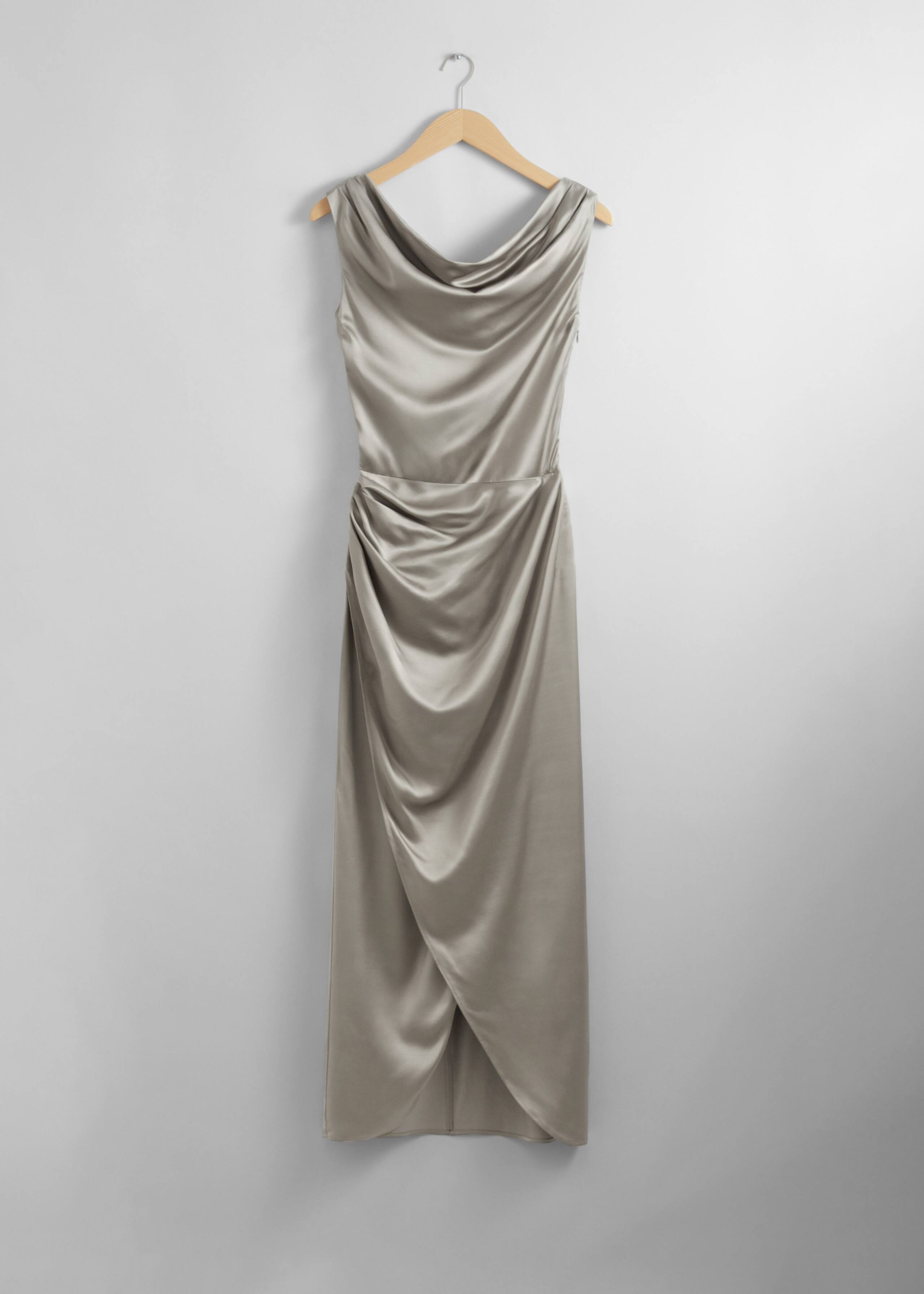 Draped Satin Midi Dress - Grey - Still Life