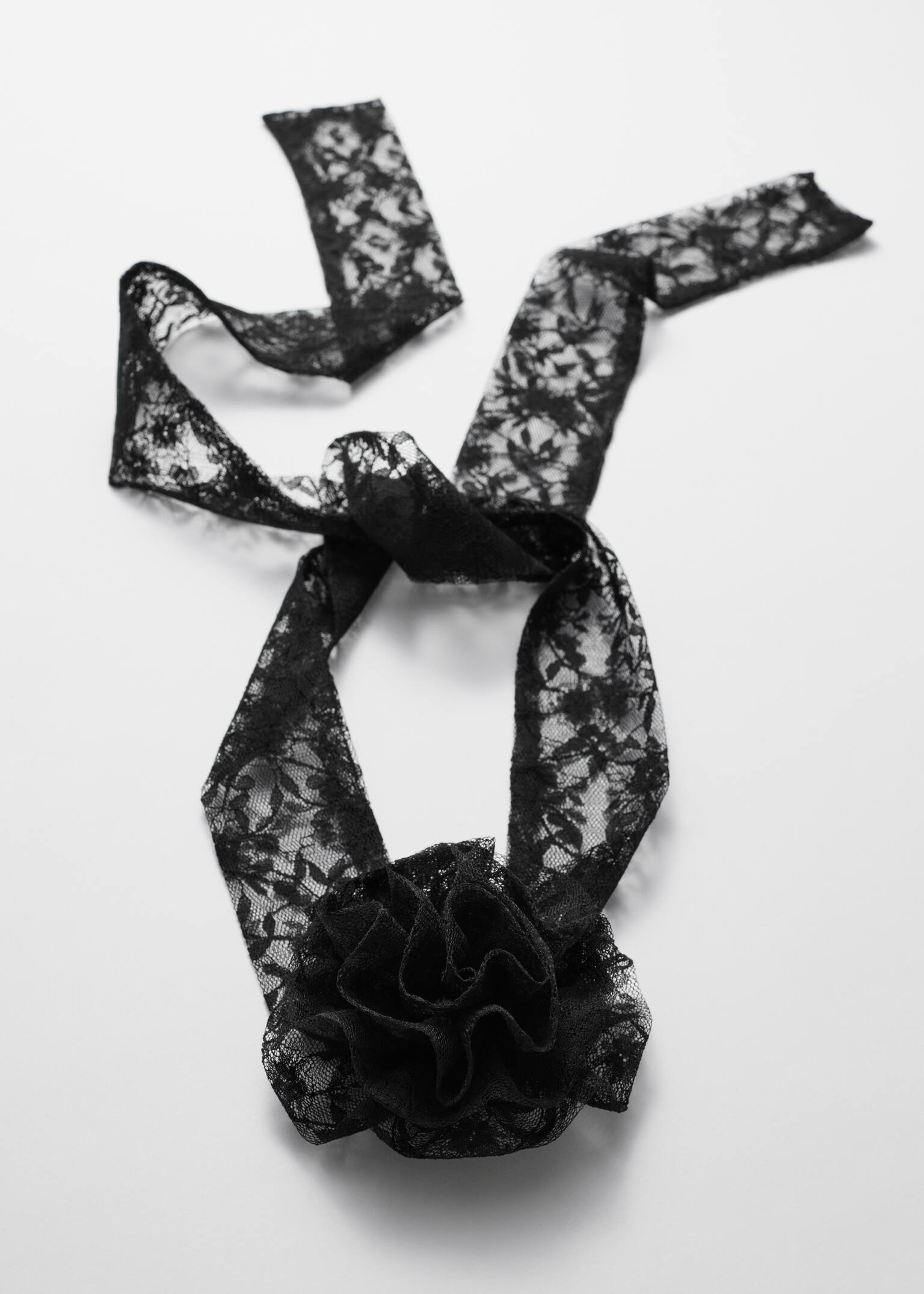 Rose Tie Lace Necklace - Black - 1