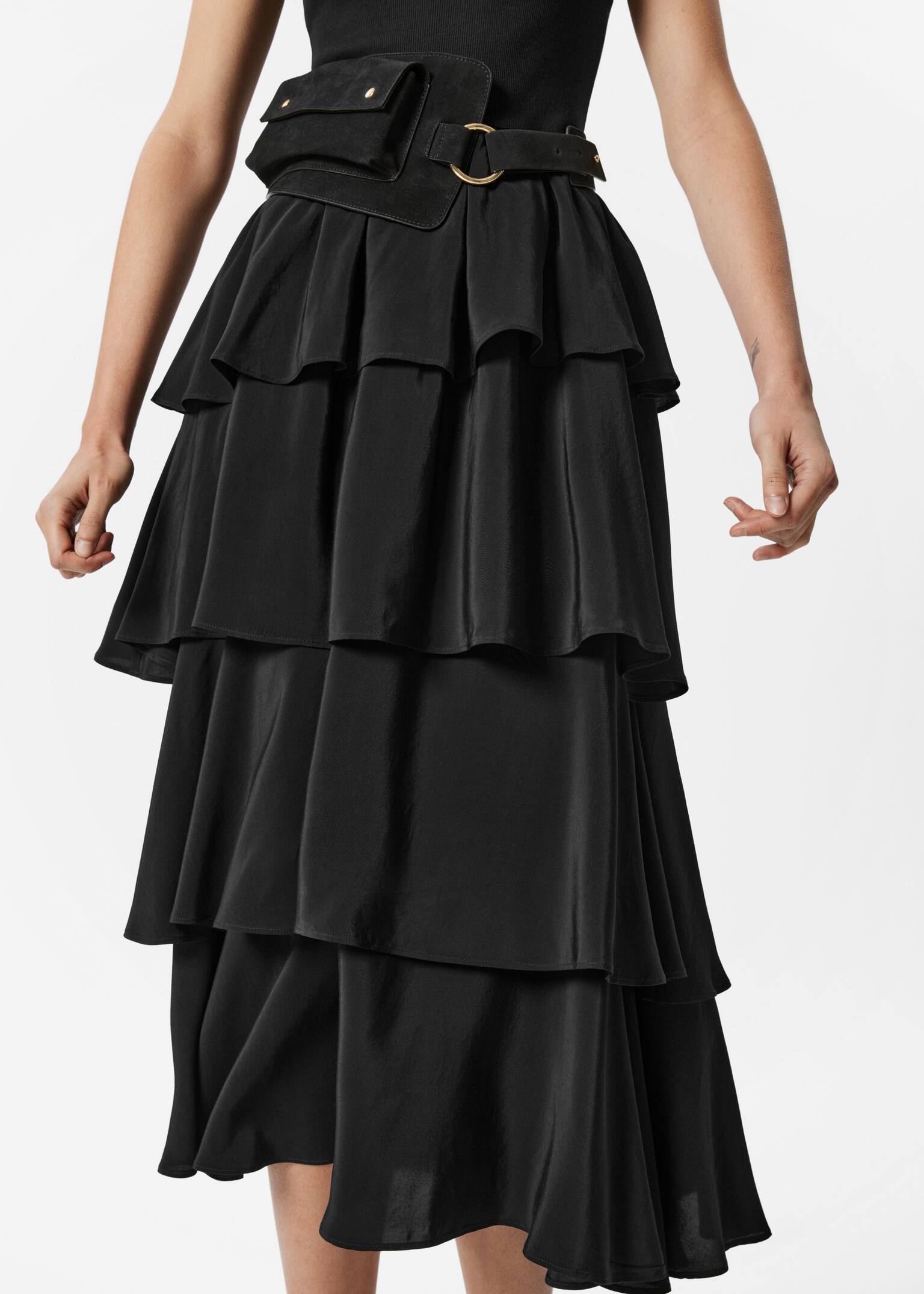 Abito midi con volant - Nero/Beige - 5