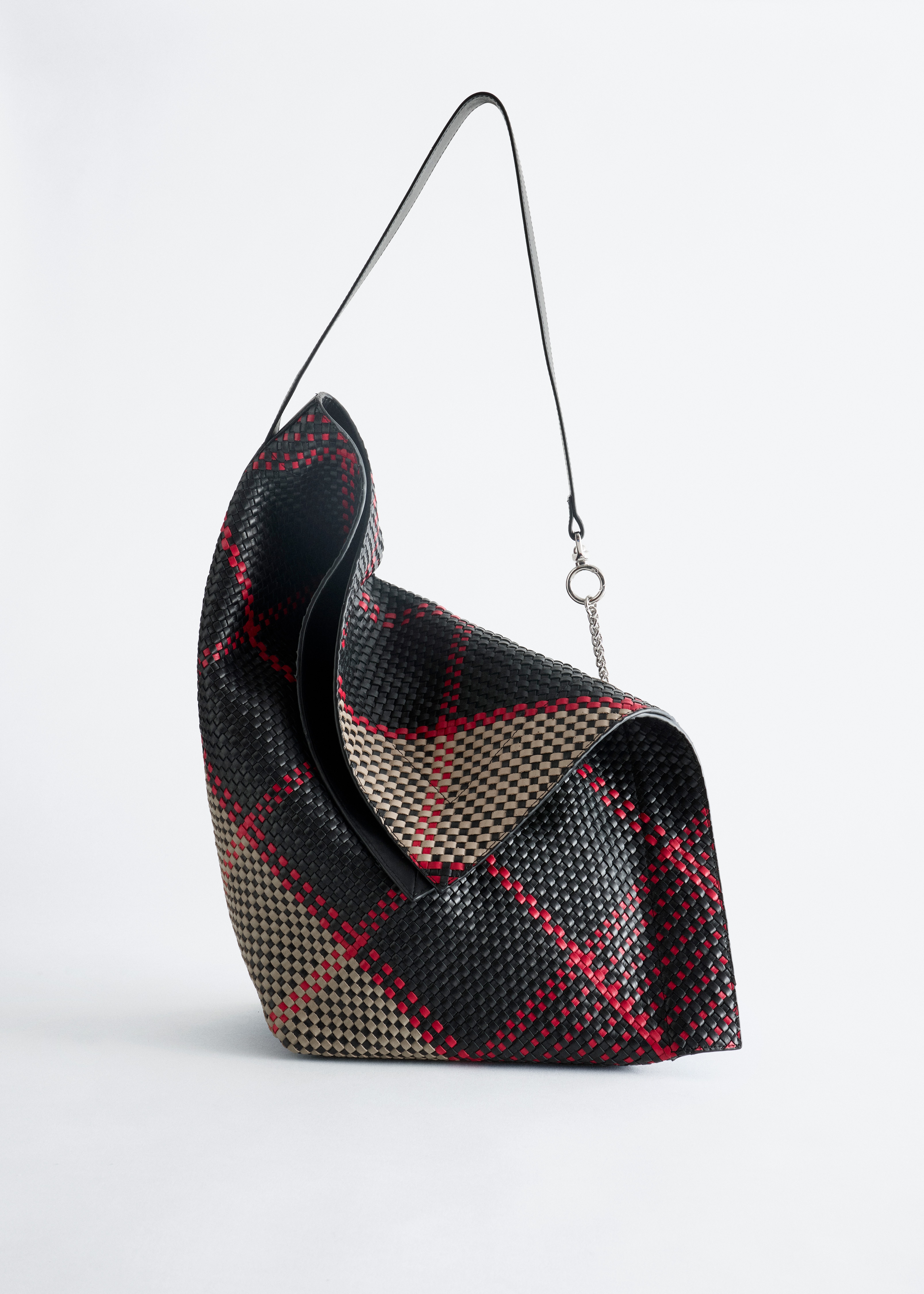 Schultertasche aus geflochtenem Leder - Rot/Beige/Schwarz