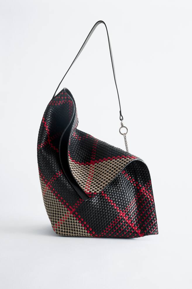 Sac porté épaule en cuir tressé - Rouge/Beige/Noir - 1