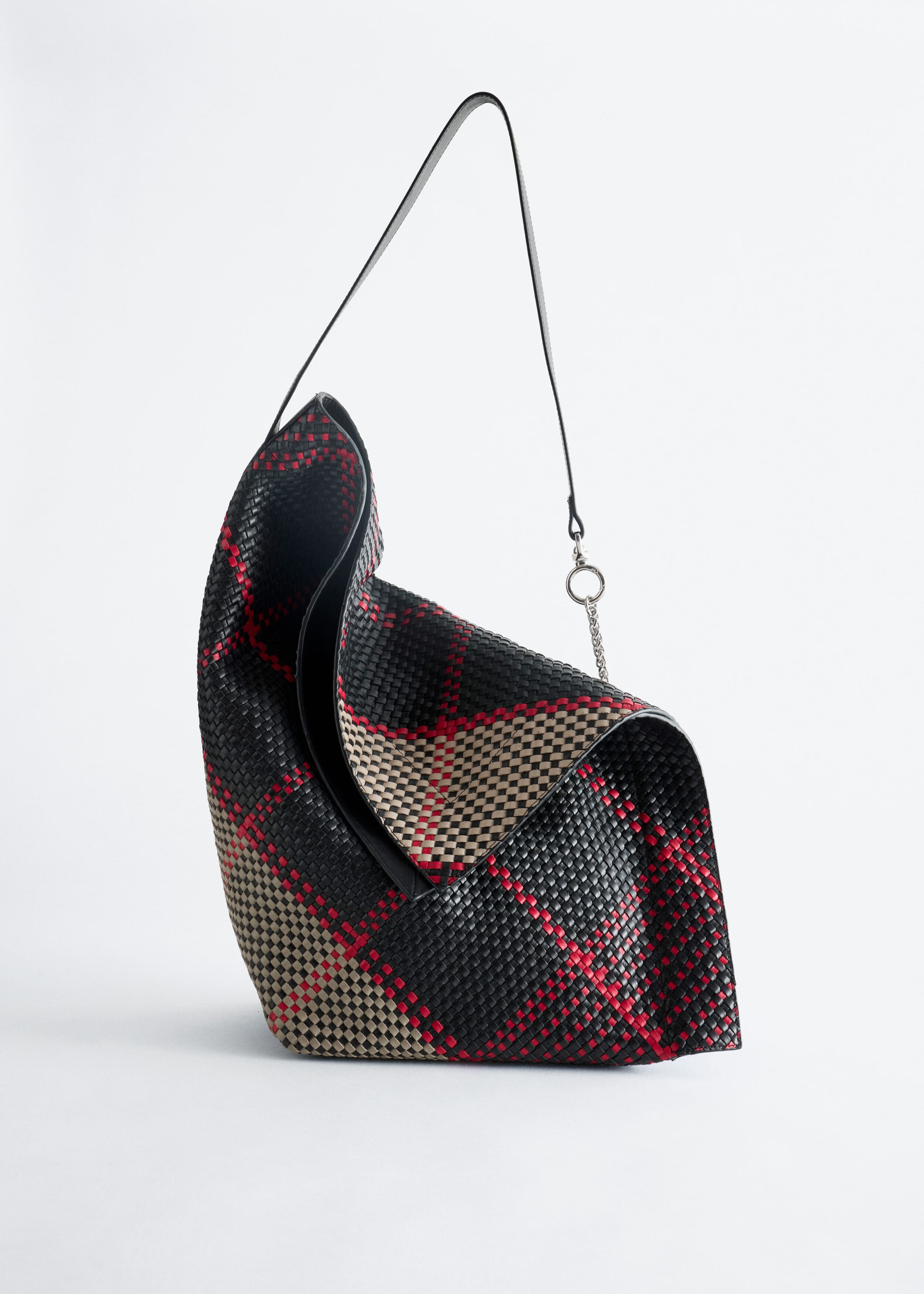 Braided Leather Shoulder Bag - Red/Beige/Black - Still Life