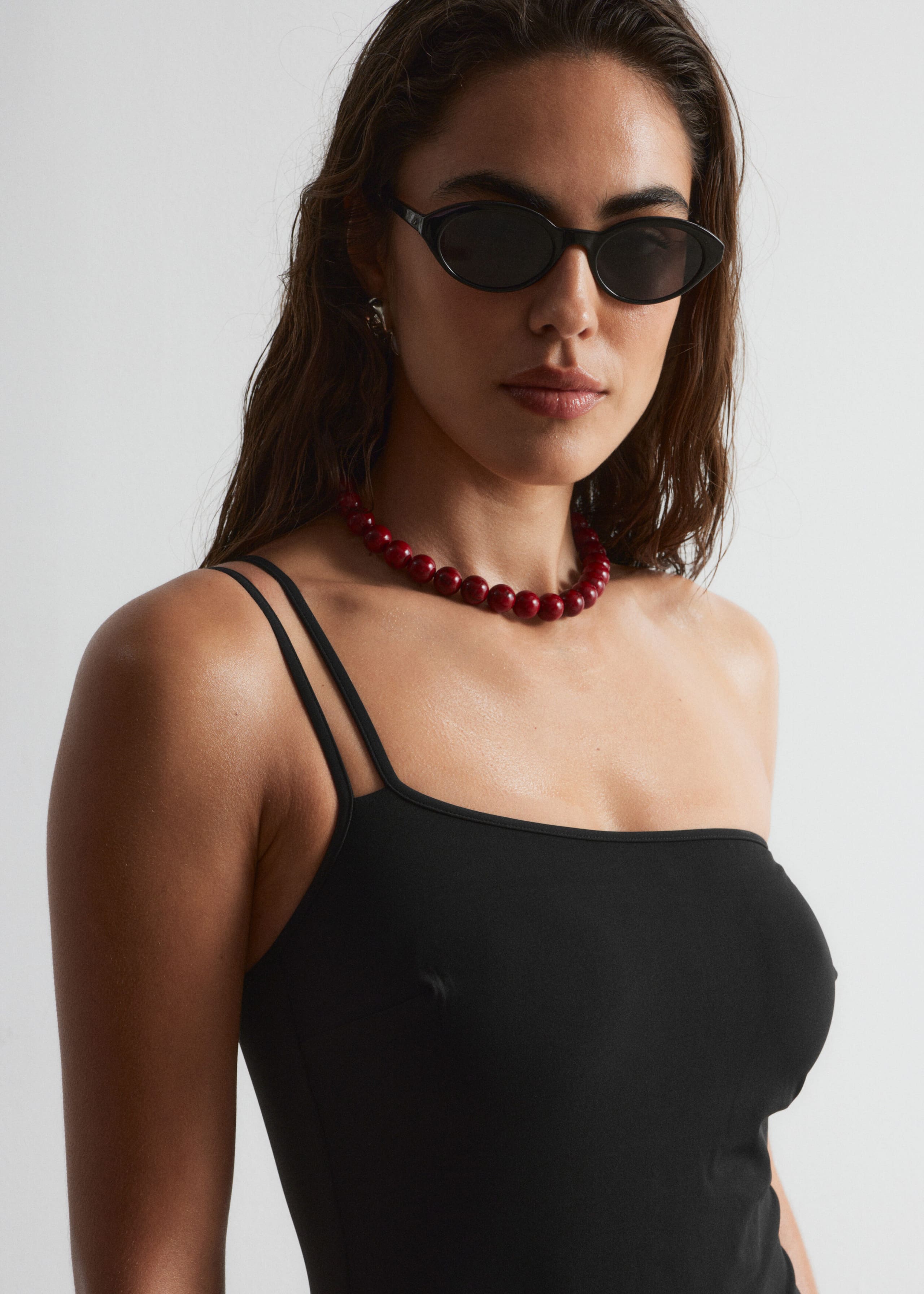 One-Shoulder Swimsuit - Black - Lookbook