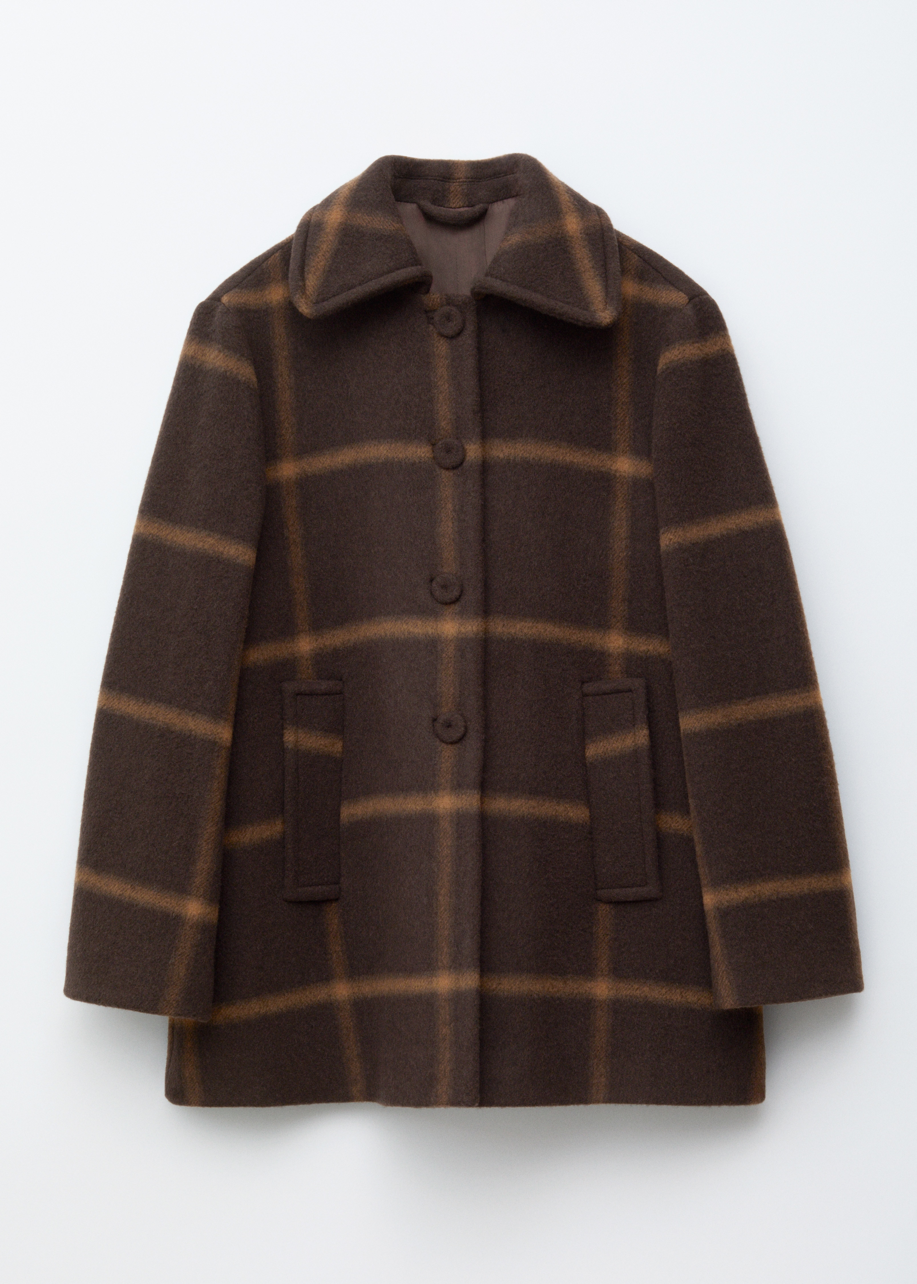 A-line Wool Coat - Brown Checked